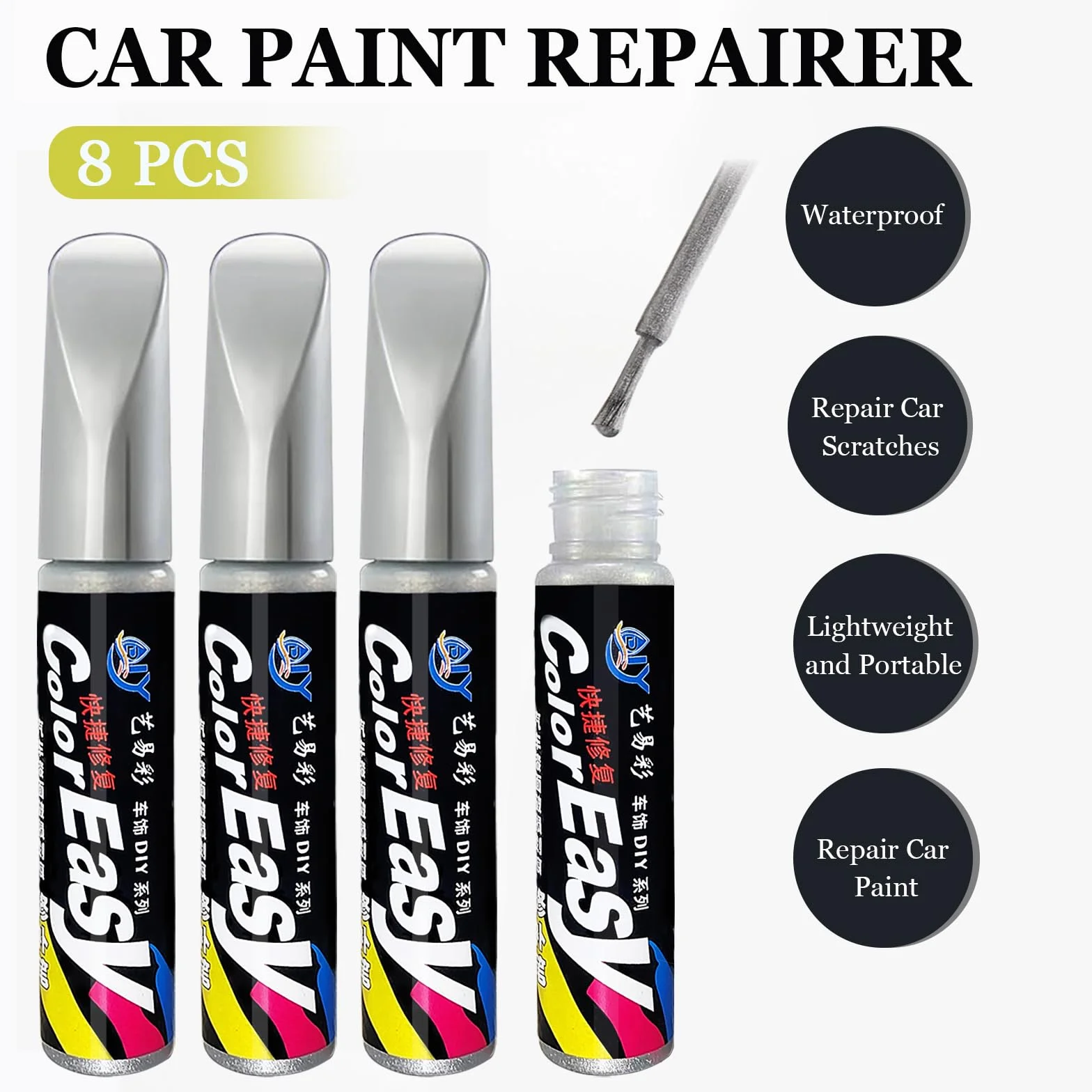 VINEST 8 sztuk pisaków do lakieru samochodowego 12 ml srebrnych metalicznych błyszczące z 2 ściereczkami nano Sparkle