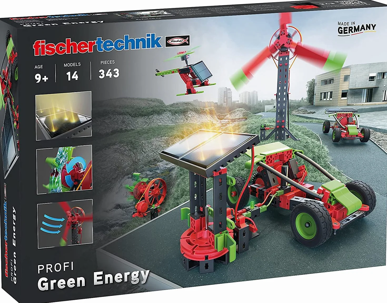 fischertechnik 559879 PROFI Green Energy – zestaw do montażu dla dzieci od 9 lat, skrzynka eksperymentalna dla energii słonecznej, wiatrowej i wodnej, w zestawie moduły słoneczne i silnik solarny