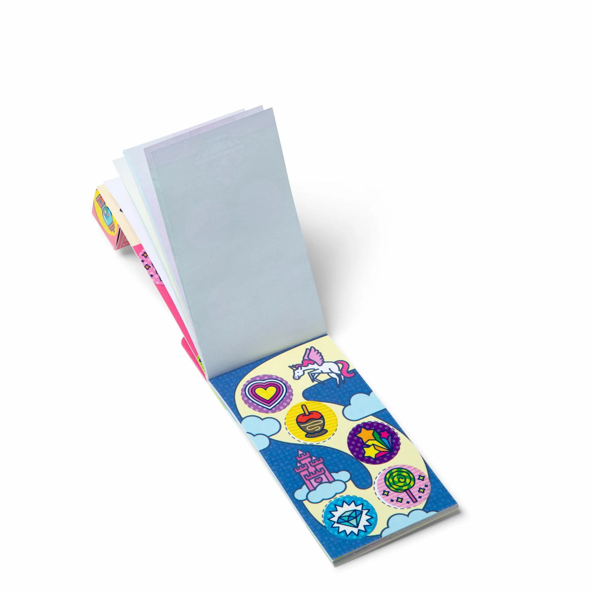 Melissa & Doug Naklejka Wow! Mini blok aktywności i 200 naklejek do ładowania zabawek Fidget Stempel kolekcjonerski do dzieł sztuki, naklejki różne ulubione przedmioty