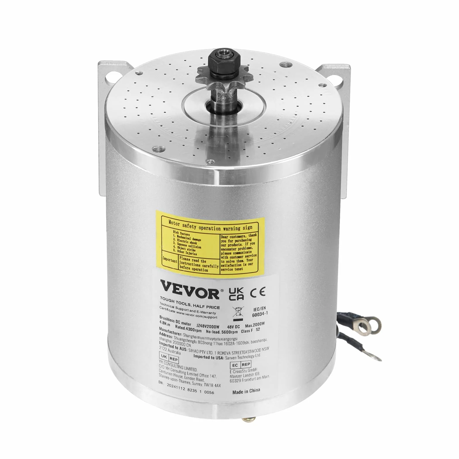 VEVOR Bezszczotkowy silnik elektryczny 2000W 48V 4300 RPM z regulatorem prędkości do gokartów