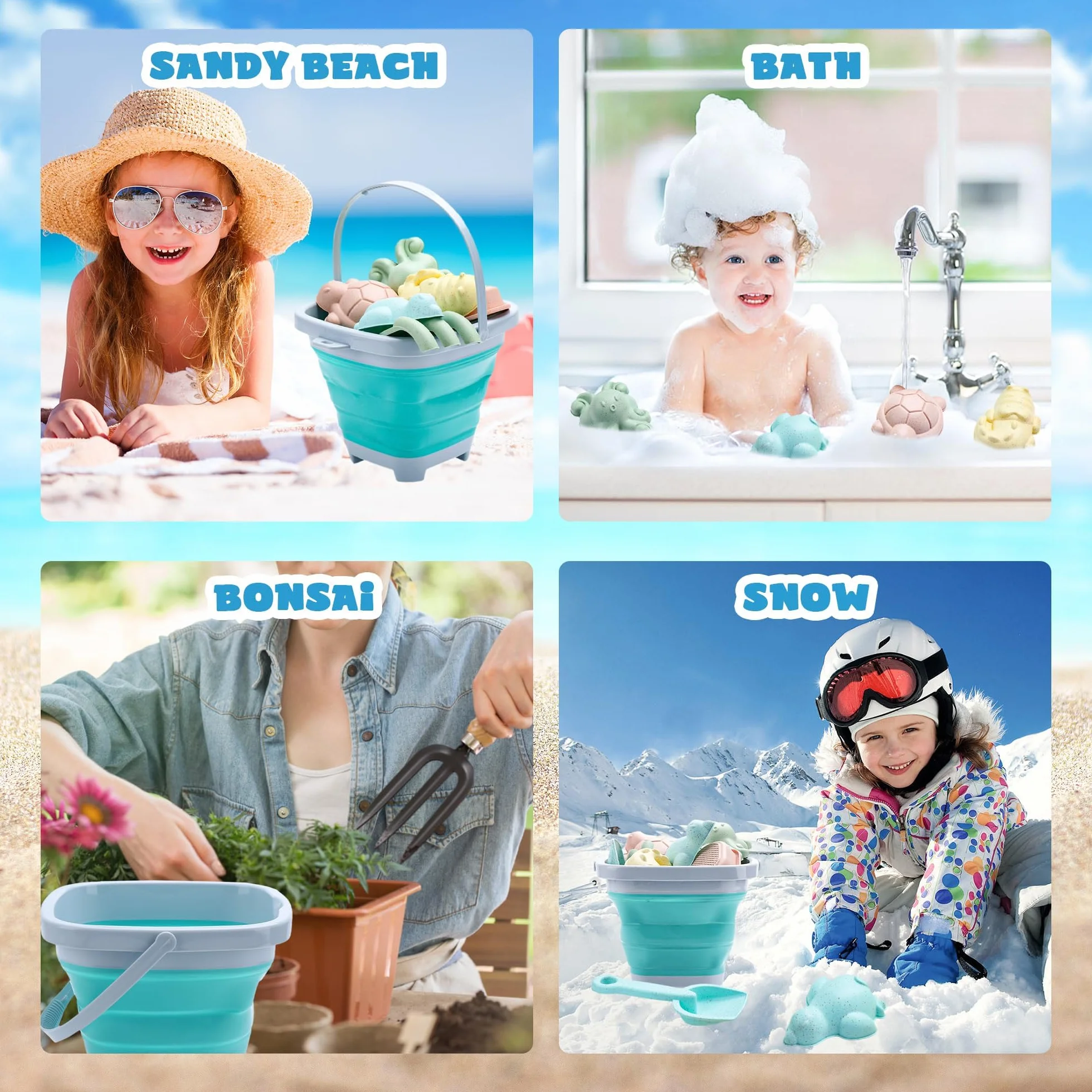 12 sztuk zabawek do piasku ze składanym wiadrem, szufelką, foremkami do piasku, czajnikiem, kieszenią z siatki, piaskownicą, zabawkami, na plażę, zabawka ogrodowa dla dzieci, dziewcząt