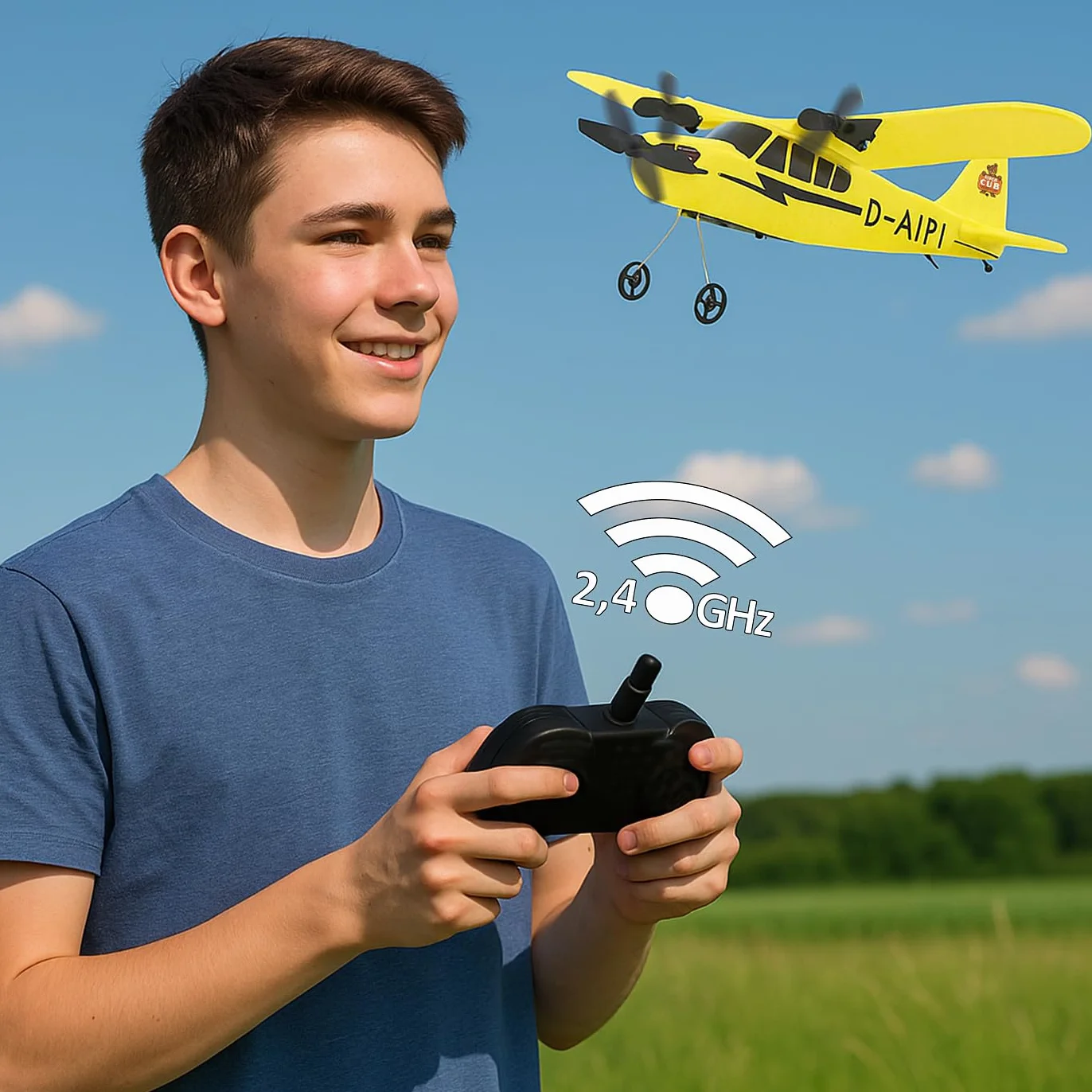 Piper J3-CUB samolot 2,4 GHz Gyro 2CH – 2,4 GHz dla wielu graczy, elastyczna mikro-pianka, nadaje się dla początkujących