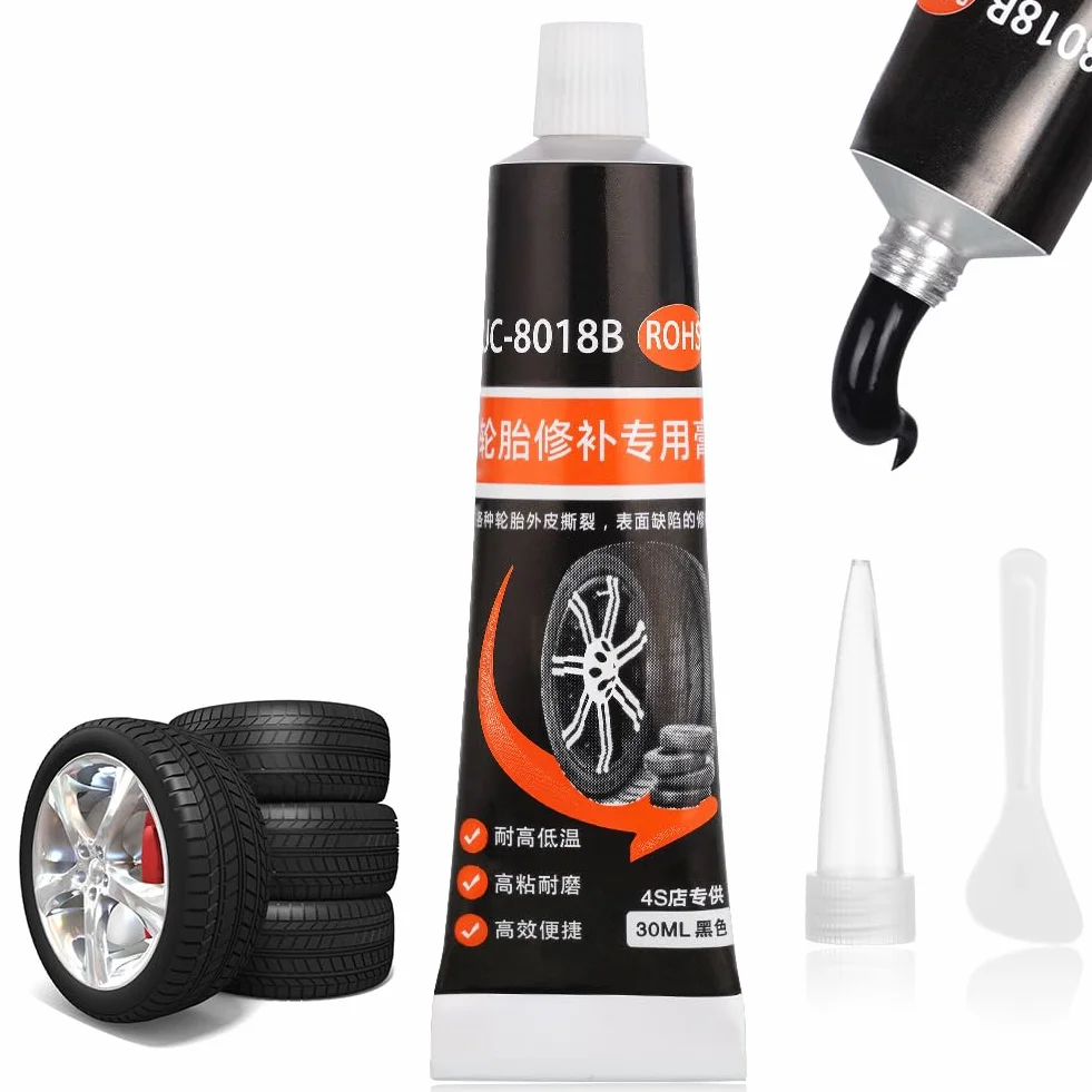 Flintronic Klej do naprawy opon, 30 ml, odporny na wysoką temperaturę, klej do opon, uszczelniacz opon do samochodu, motocykla, roweru, szybko naprawia pęknięcia i dziury