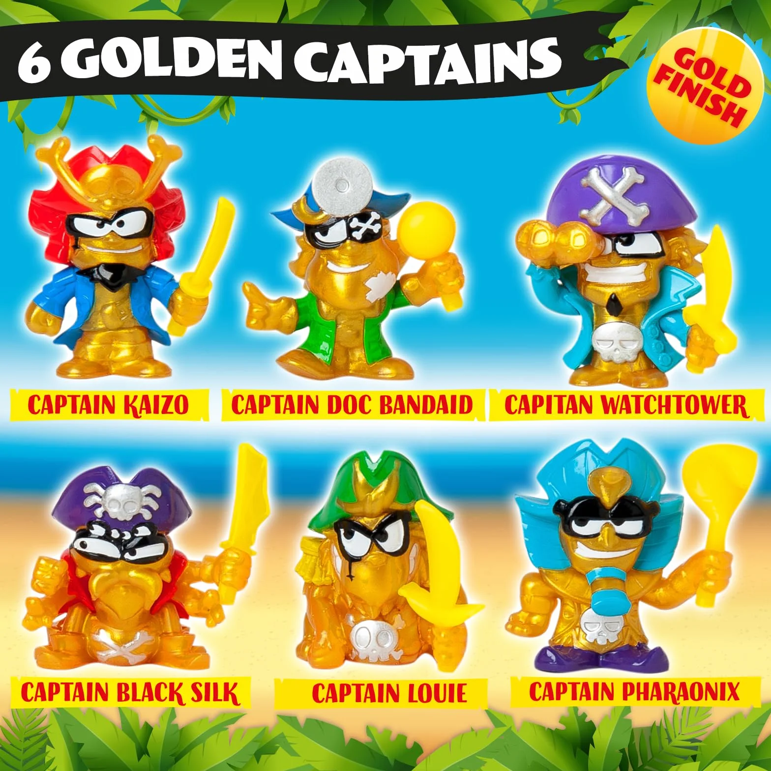 PIRATIX, ADVENTURE WORLD Seria Crazy Jungle, Captain Pack Pharaonix– zawiera 4 figurki Piratix,w tym 1 złotego kapitana,4 akcesoria,1 klatkę,1 armatę,2 ekskluzywne monety,2 flagi. Zestaw 4 z 6