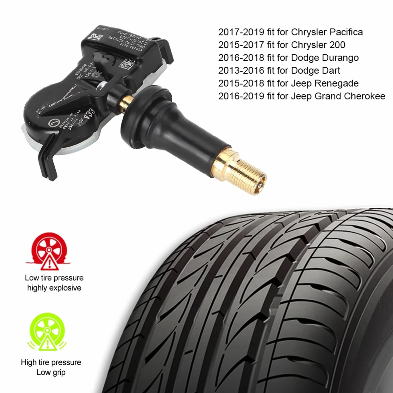 VOBor Czujnik Ciśnienia W Oponach Ze Stopu Aluminium 68313387AB Pasuje Do Jeep Grand Cherokee 2016-2019