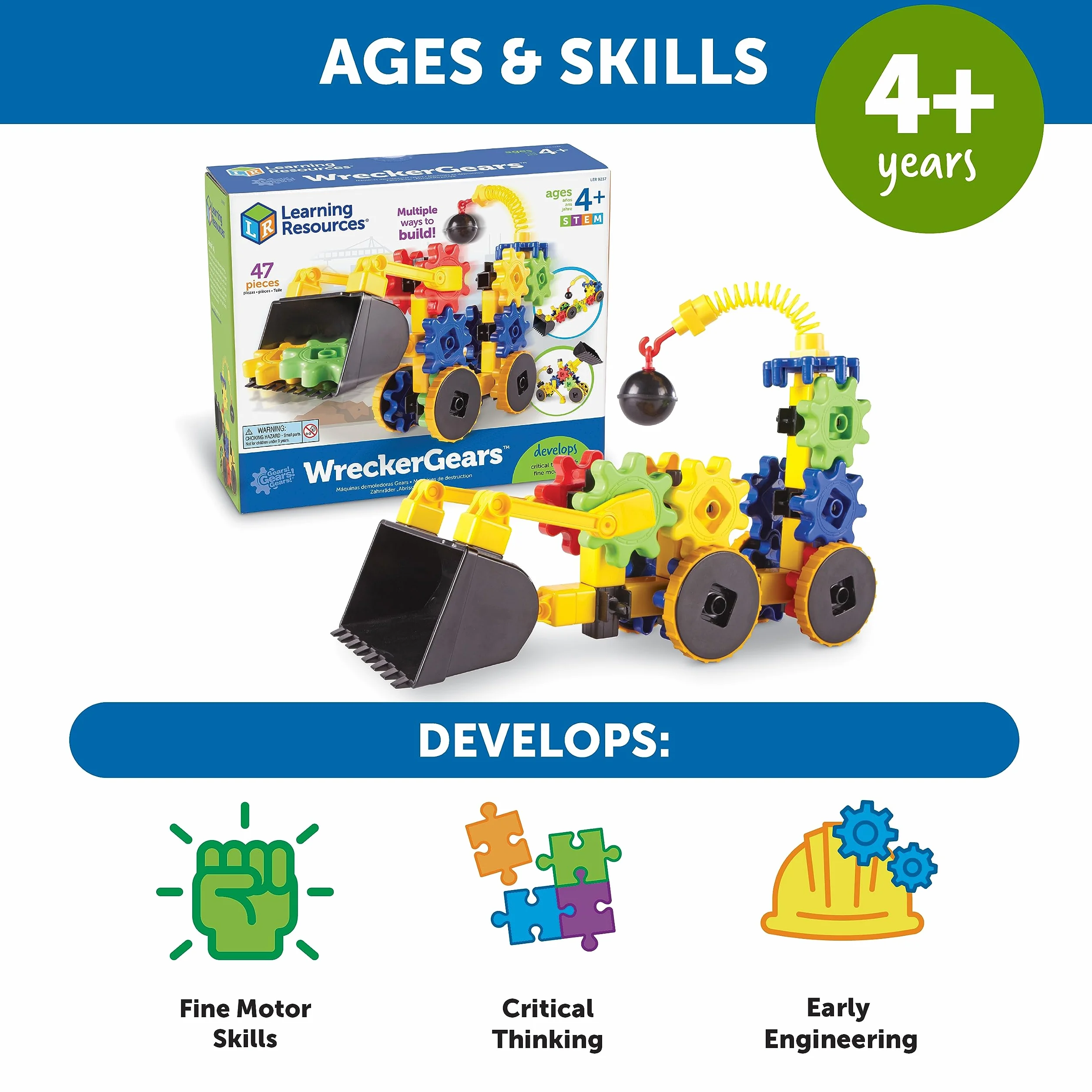 Learning Resources WreckerGears Kola zebate 47-Kawałek Zestaw, Wielobarwnosc