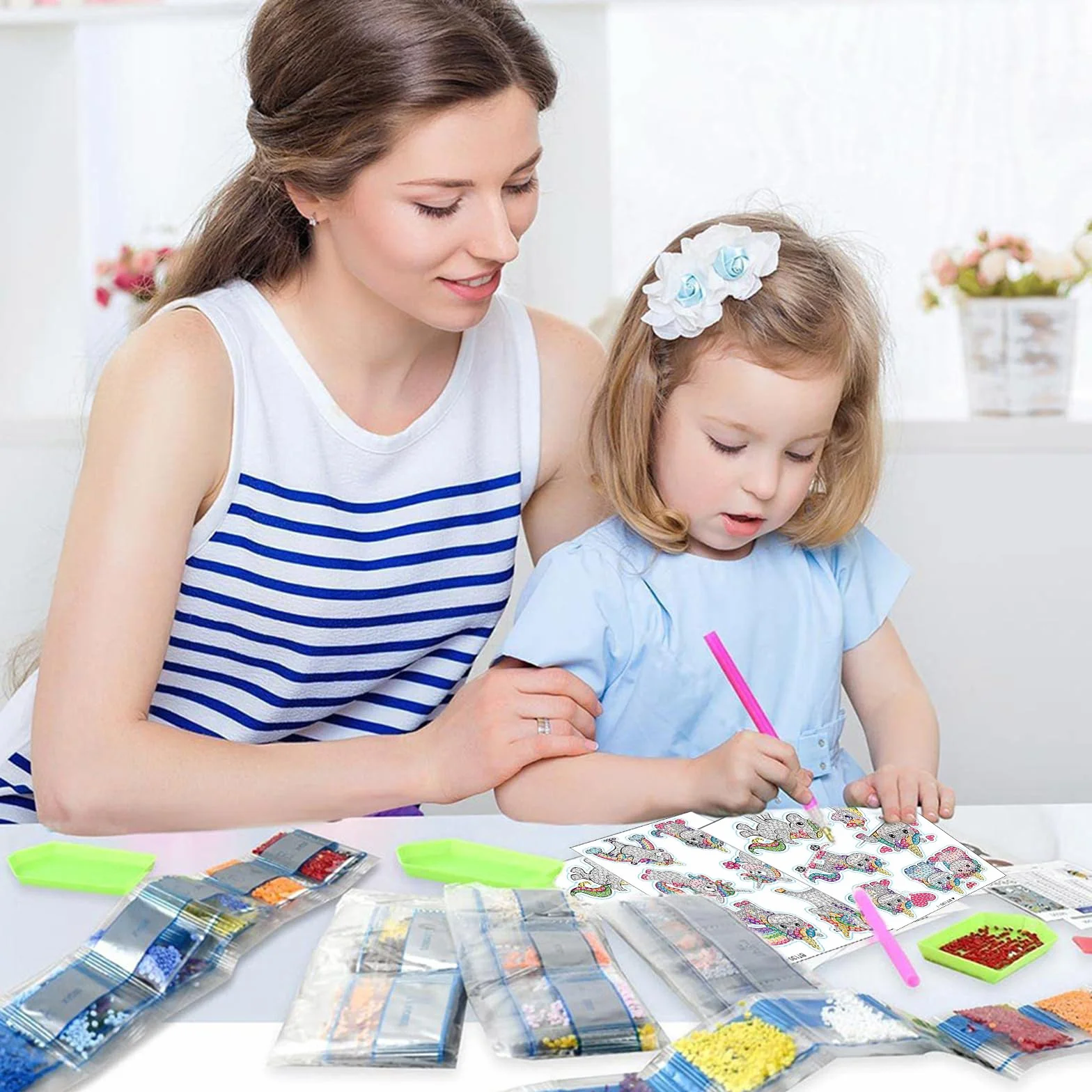 Kireida® Zestaw 12 naklejek do malowania diamentami dla dzieci, jednorożec, DIY, malowanie według liczb, kamień szlachetny, rękodzieło artystyczne dla dzieci i dorosłych, zestaw mozaiki diamentowej w