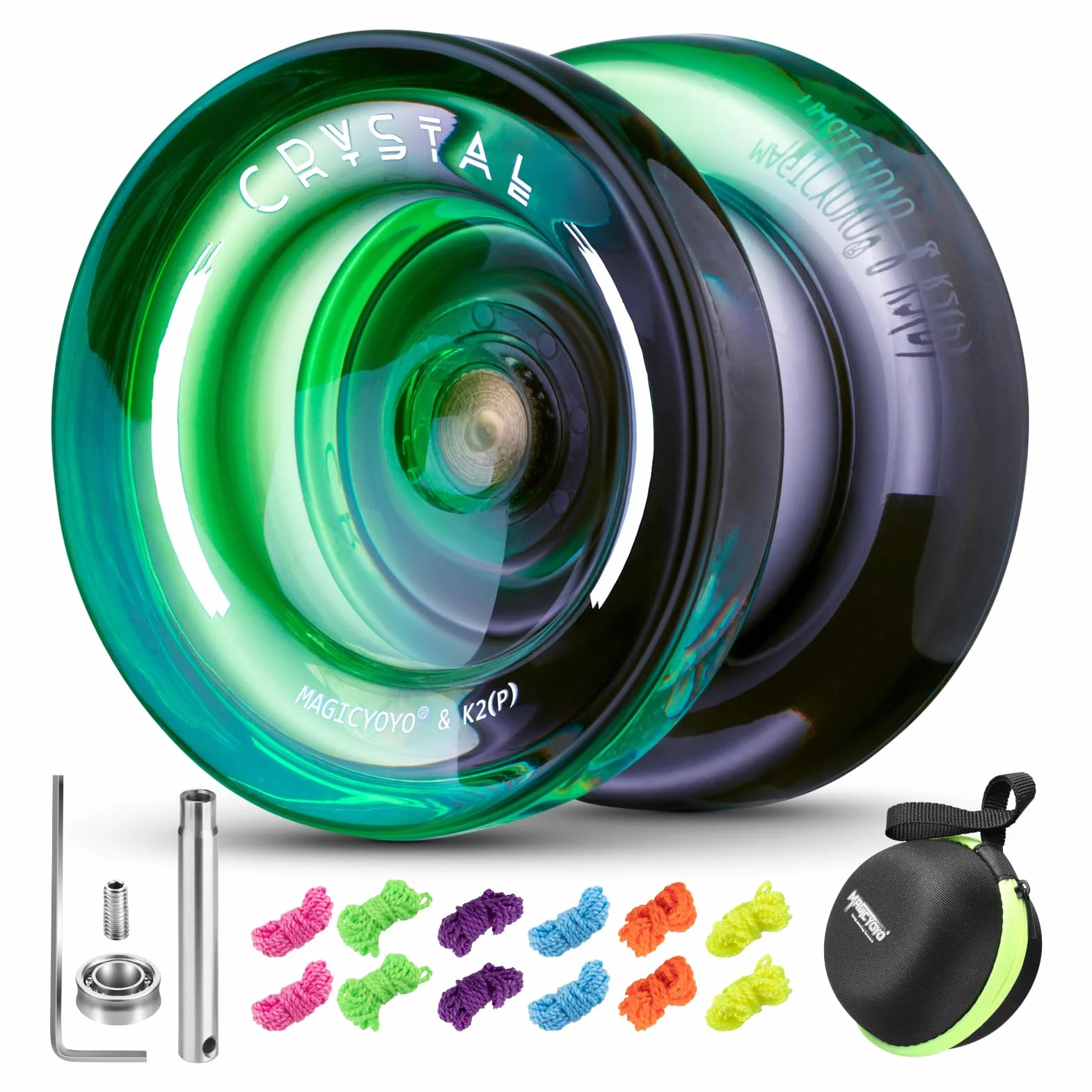 MAGICYOYO Crystal Yoyo K2 dla dzieci, responsywna i niereagująca piłka do yoyo, magiczna sztuczka jo-jo dla początkujących i dorosłych, dwufunkcyjne jo-jo z 12 strunami, etui, zestaw akcesoriów