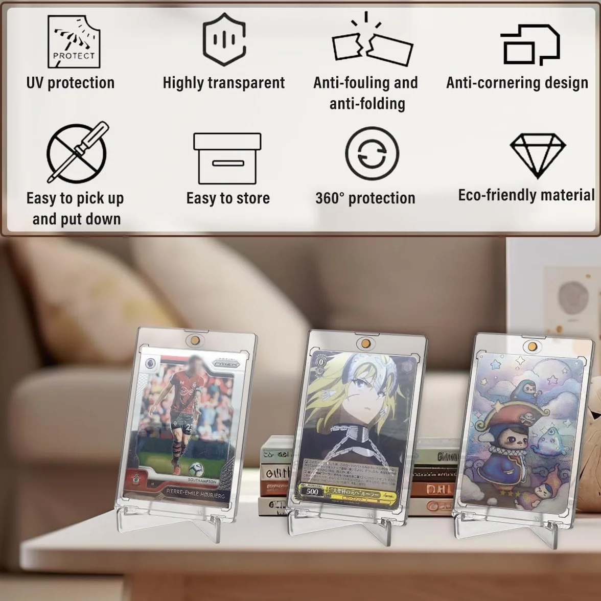 5 sztuk etui na karty Trading Card z ochroną V, magnetyczny uchwyt na karty 35pt Toploader Card, etui na karty kolekcjonerskie z magnesem włącznie ze stojakiem, przezroczyste rękawy na karty