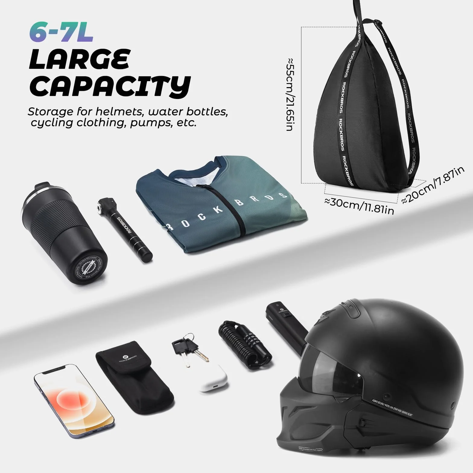 ROCKBROS Torba na Kask Motocyklowy 6-7L/15L Plecak na Hełm z Regulowanym Paskiem na Ramię 63-105cm Odblaskowa Przenośna Torba na Hełm Motocyklowy Kask Rowerowy Kask do Koszykówki