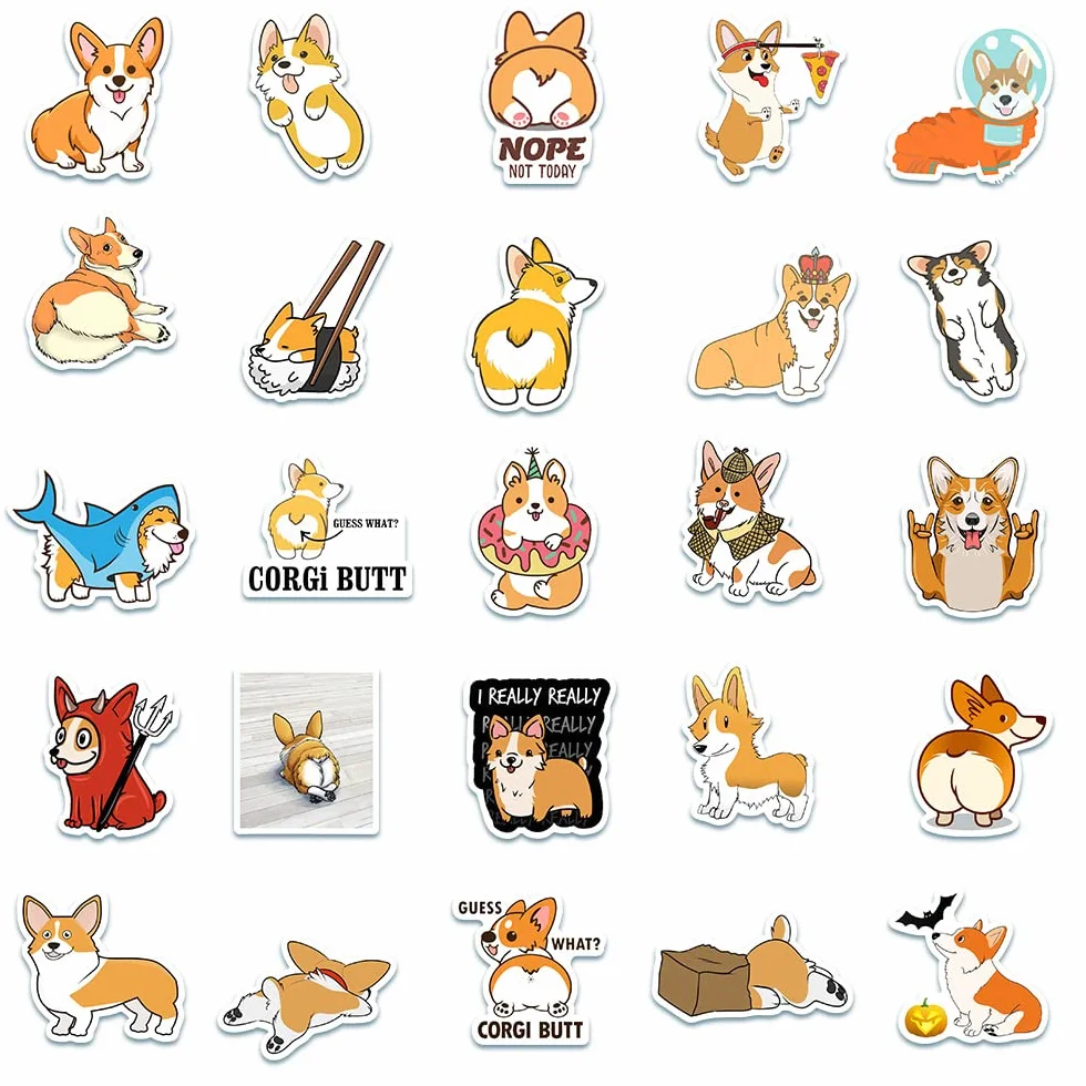 50 sztuk naklejek z obrazkami małych zwierząt, naklejki Corgi, różne słodkie akcje tematyczne naklejki, naklejki DIY do dekoracji laptopa, roweru