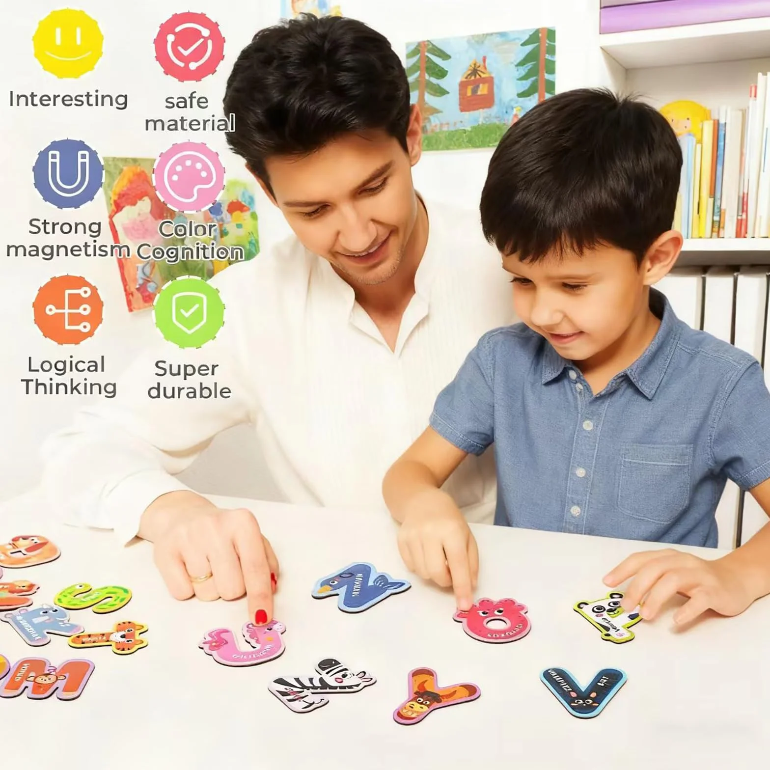 Litery magnetyczne dla dzieci 26 dużych magnesów ABC lodówka ze zwierzętami alfabetu zabawki edukacyjne przedszkole litery magnetyczne wielkie litery magnetyczne zwierzęta dzieci nauka gry