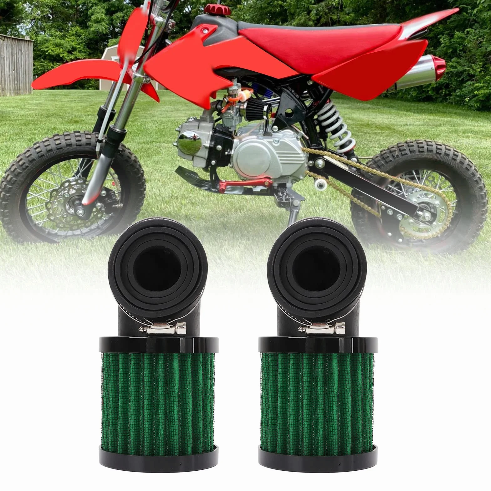 Filtr powietrza do motocykla, kąt 90 stopni, filtr zasysający powietrze, środek czyszczący 28 do 48 mm, uniwersalny do 50 70 90 125 motorowerów, skuterów, quadów, motocykli
