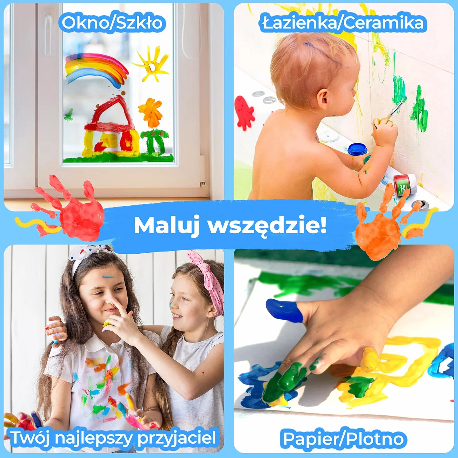 Colozoo Kids Finger Paint Set Inc. akcesoria do malowania | 8x100ml Colors Inc. złote i srebrne | bez parabenów, glutenu i laktozy, na bazie wody, wegańskie | łatwe do czyszczenia i zmywania