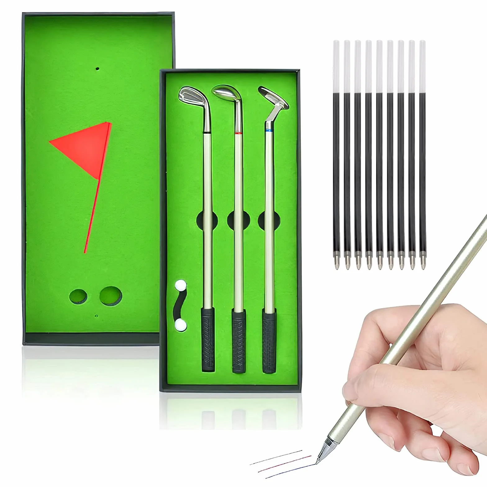 HENGBIRD 3-częściowy zestaw długopisów w stylu gry w golfa, zestaw upominkowy do klubów golfowych, prezenty dla mężczyzn, prezenty golfowe, mini prezenty, małe prezenty, spersonalizowane