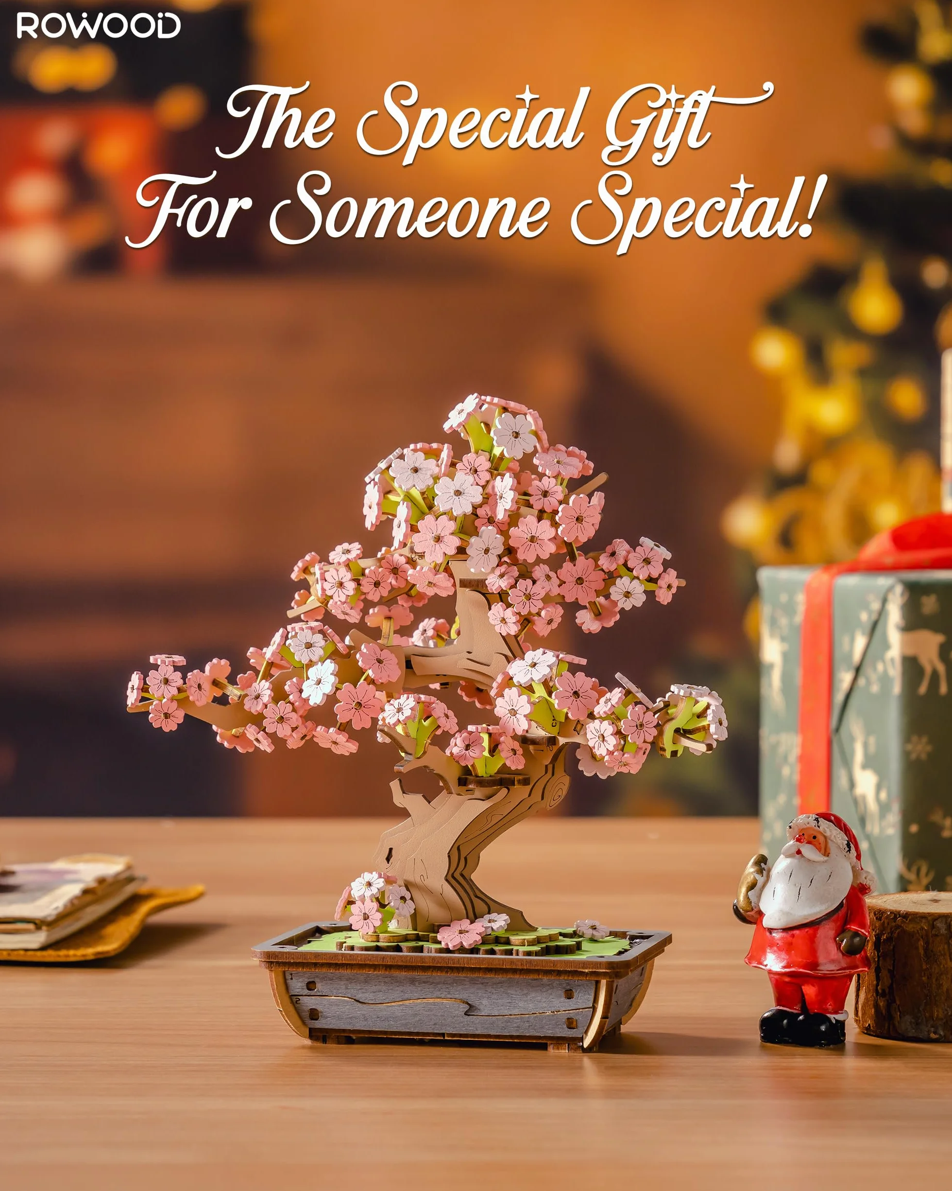 ROWOOD Sakura Bonsai puzzle 3D, drewniane zestawy modeli dla dorosłych do budowania, DIY, klasyczne zestawy konstrukcyjne Sakura, idealne jako dekoracja domu, prezent świąteczny i urodzinowy