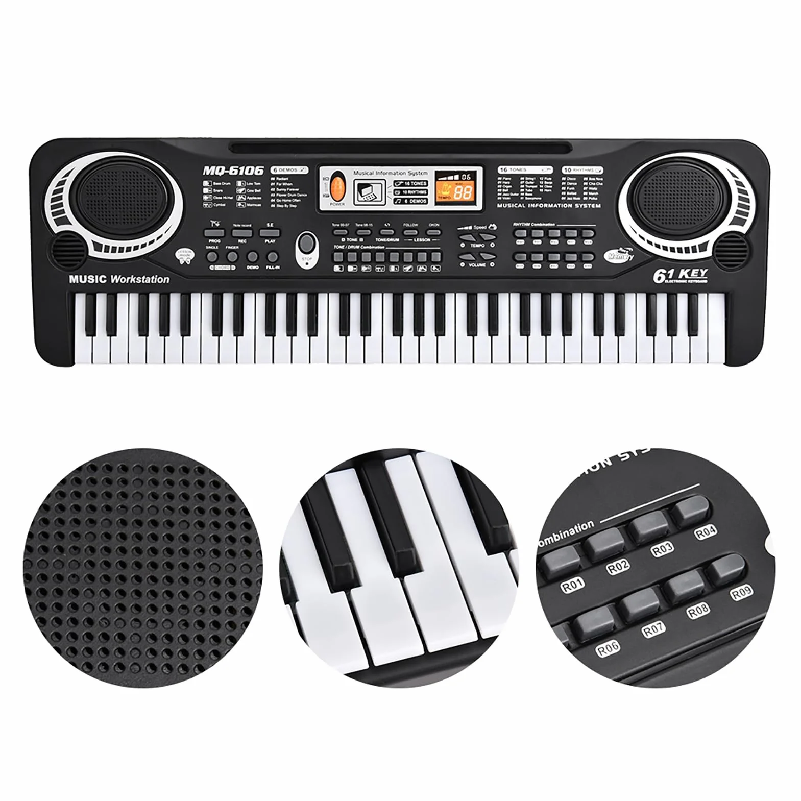 Pianino elektroniczne 61 klawiszy Klawiatura E z klawiaturą cyfrową i mikrofonem Wtyczka EU Elektroniczna interaktywna klawiatura fortepianowa Zabawka edukacyjna z 6 piosenkami dla dzieci