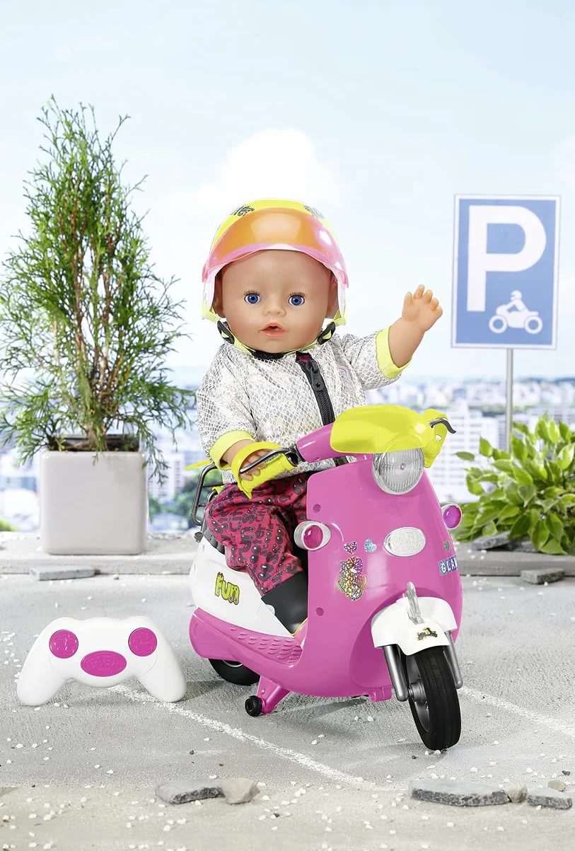 BABY born City RC Glam-Scooter, zdalnie sterowana hulajnoga dla lalek z funkcją oświetlenia, 830192 Zapf Creation