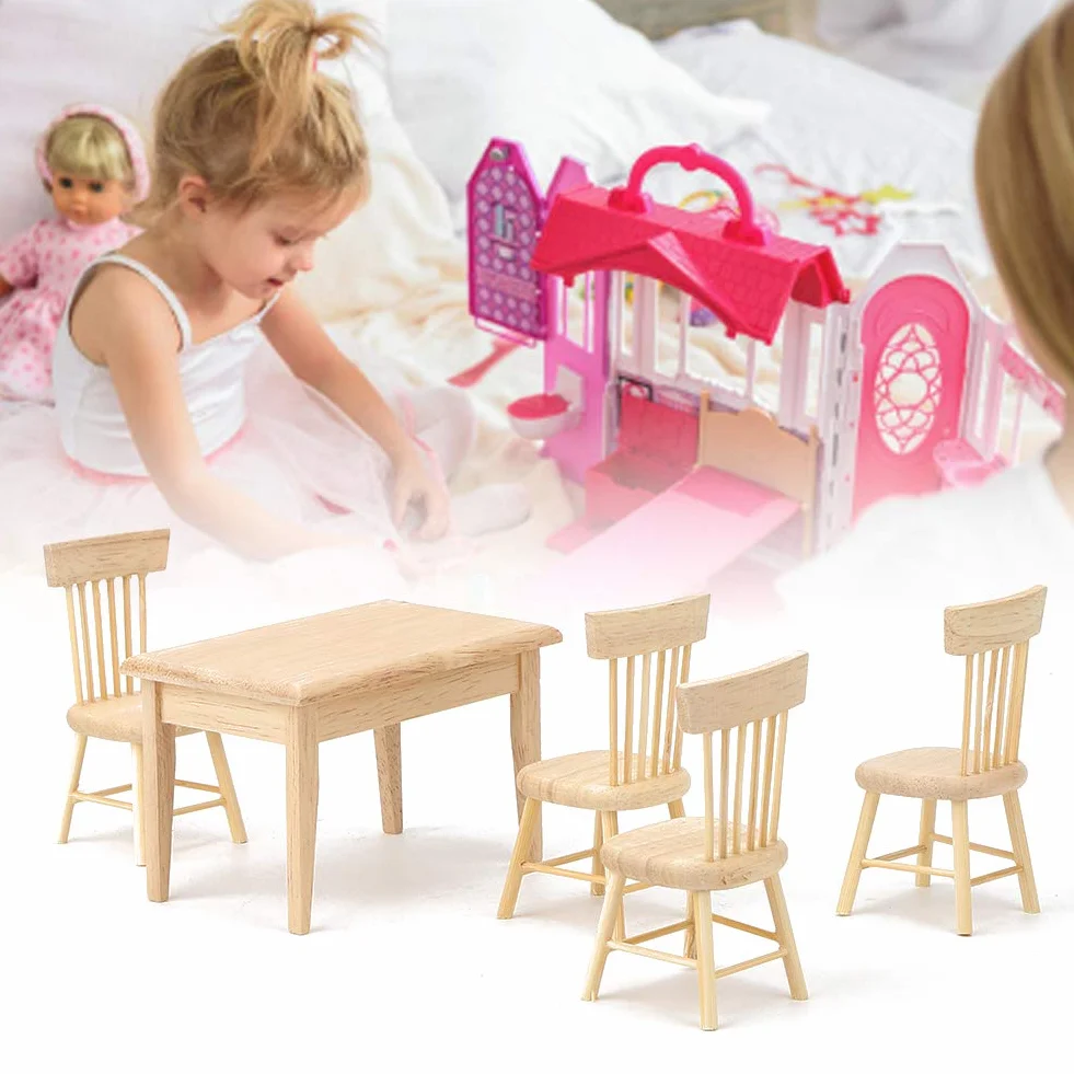 Zestaw Biurka i krzeseł dla Lalek, Miniaturowy Domek dla Lalek 1:12 Imitujący Drewniane Biurko Żywe Mini Meble Model Akcesoria do Zabawek o Szczegółowym Wyglądzie do Dekoracji