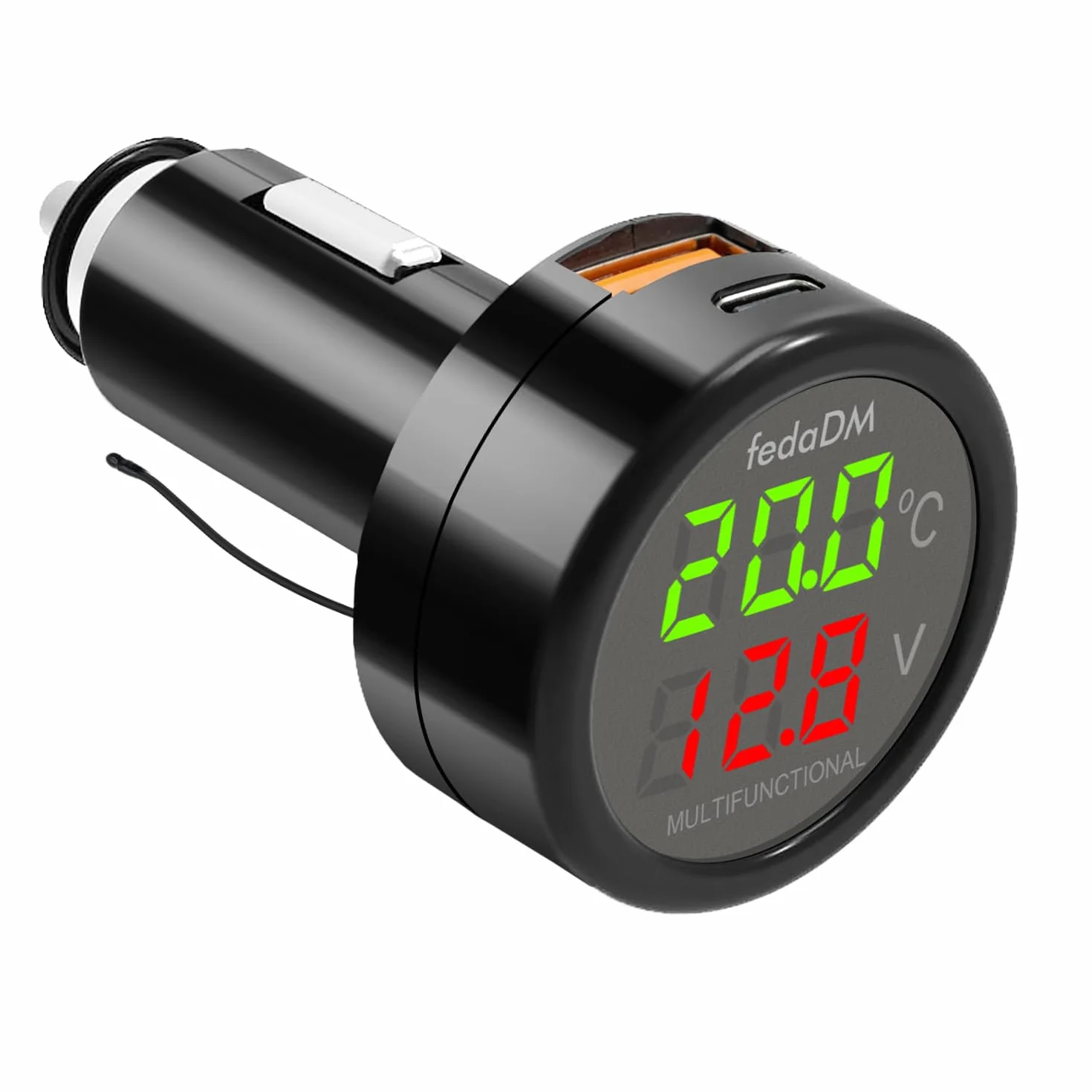 Zapalniczka samochodowa USB QC3.0 PD3.0 woltomierz termometr LCD 12V-24V