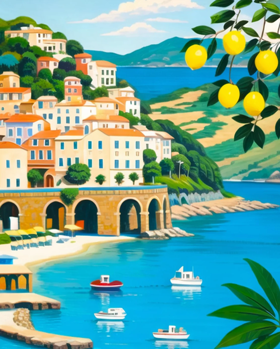 TISHIRON Malowanie według liczb, dla dorosłych Atrani, cytryny, Amalfi, wybrzeże, na płótnie, olej, rzemiosło artystyczne, dla dorosłych, dzieci, 40 x 50 cm