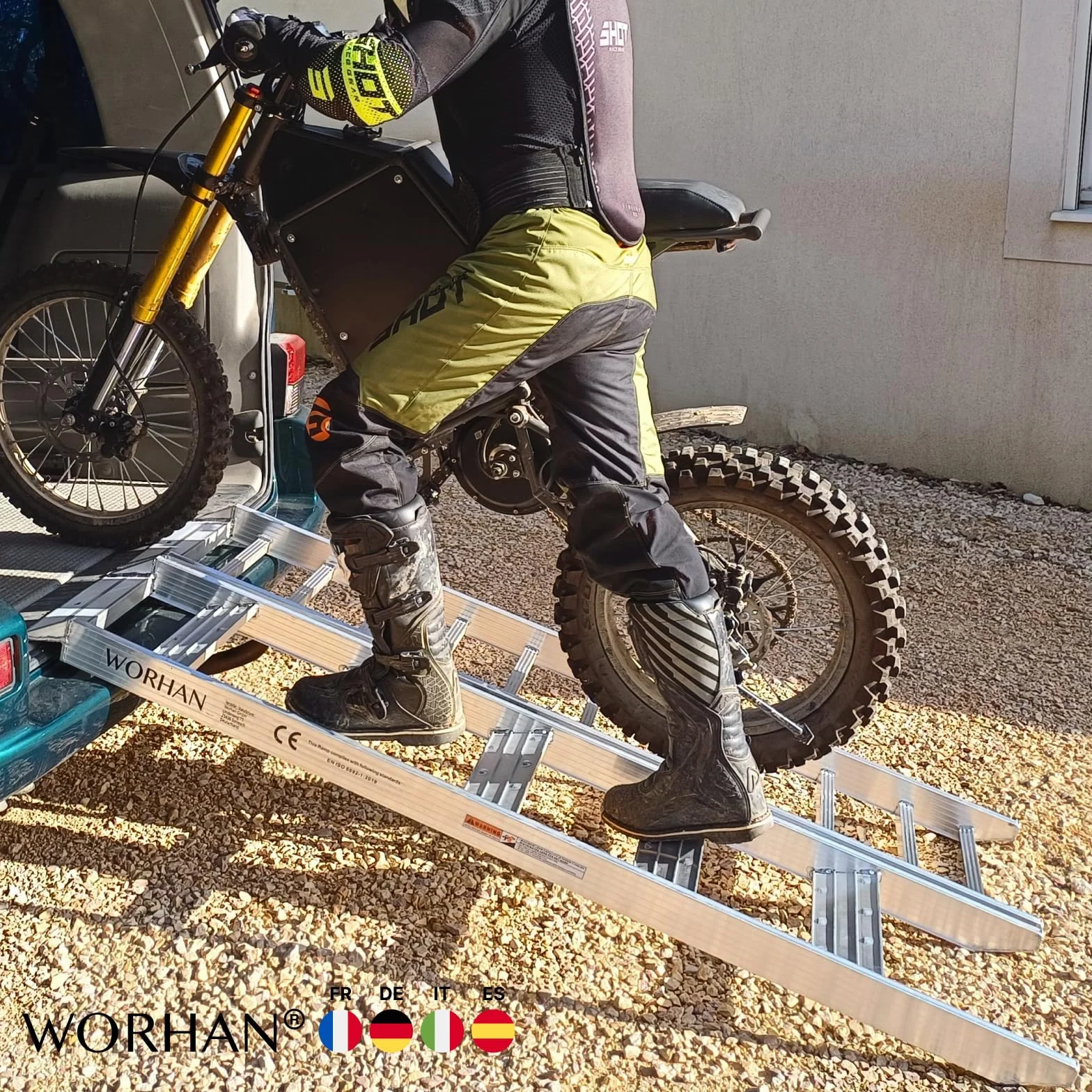 Rampa motocyklowa, 180 cm, bezpieczna rampa do załadunku, składana, mocna, 500 kg, kompaktowa, lekka, z uchwytem do noszenia MR6EUR