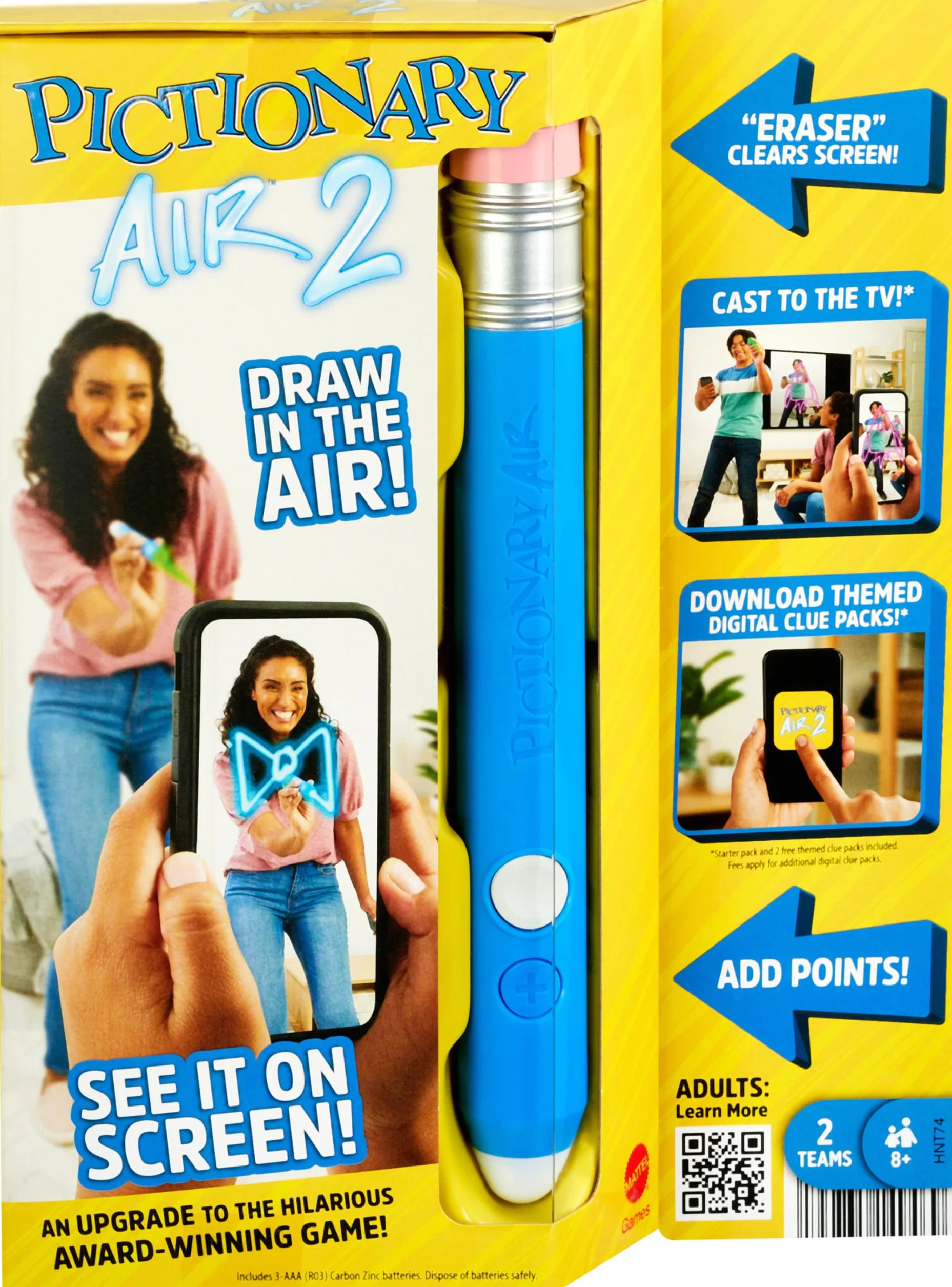 Mattel Games Pictionary Air 2 Gra dla dzieci i dorosłych na wieczór gier, nagradzana rodzinna gra w rysowanie w powietrzu, HNT74