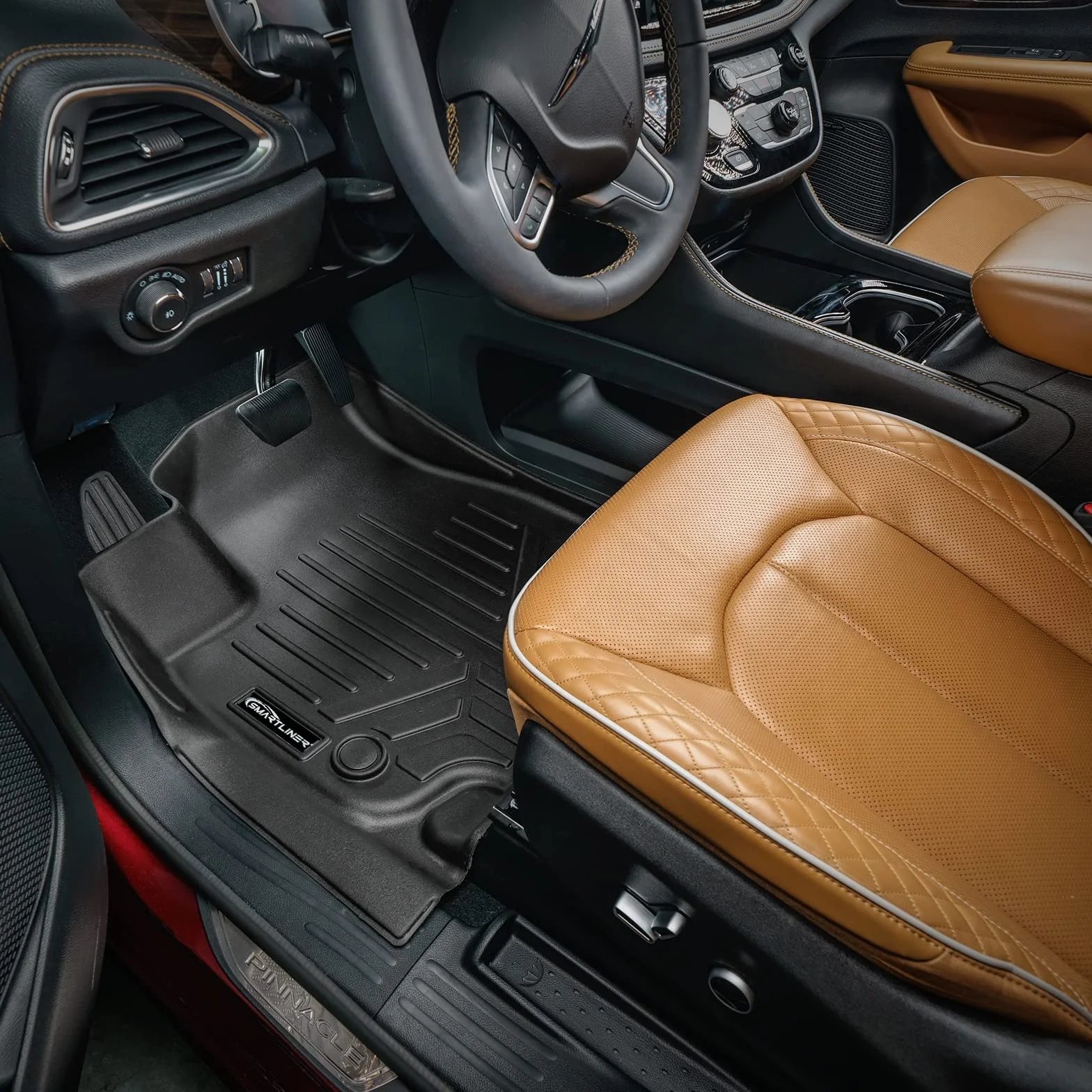 SMARTLINER Dopasowany do wszystkich warunków pogodowych 2-rzędowy i cargo Liner czarny zestaw mat podłogowych kompatybilny z modelami Chrysler Pacifica Hybrid Limited 2021-2023