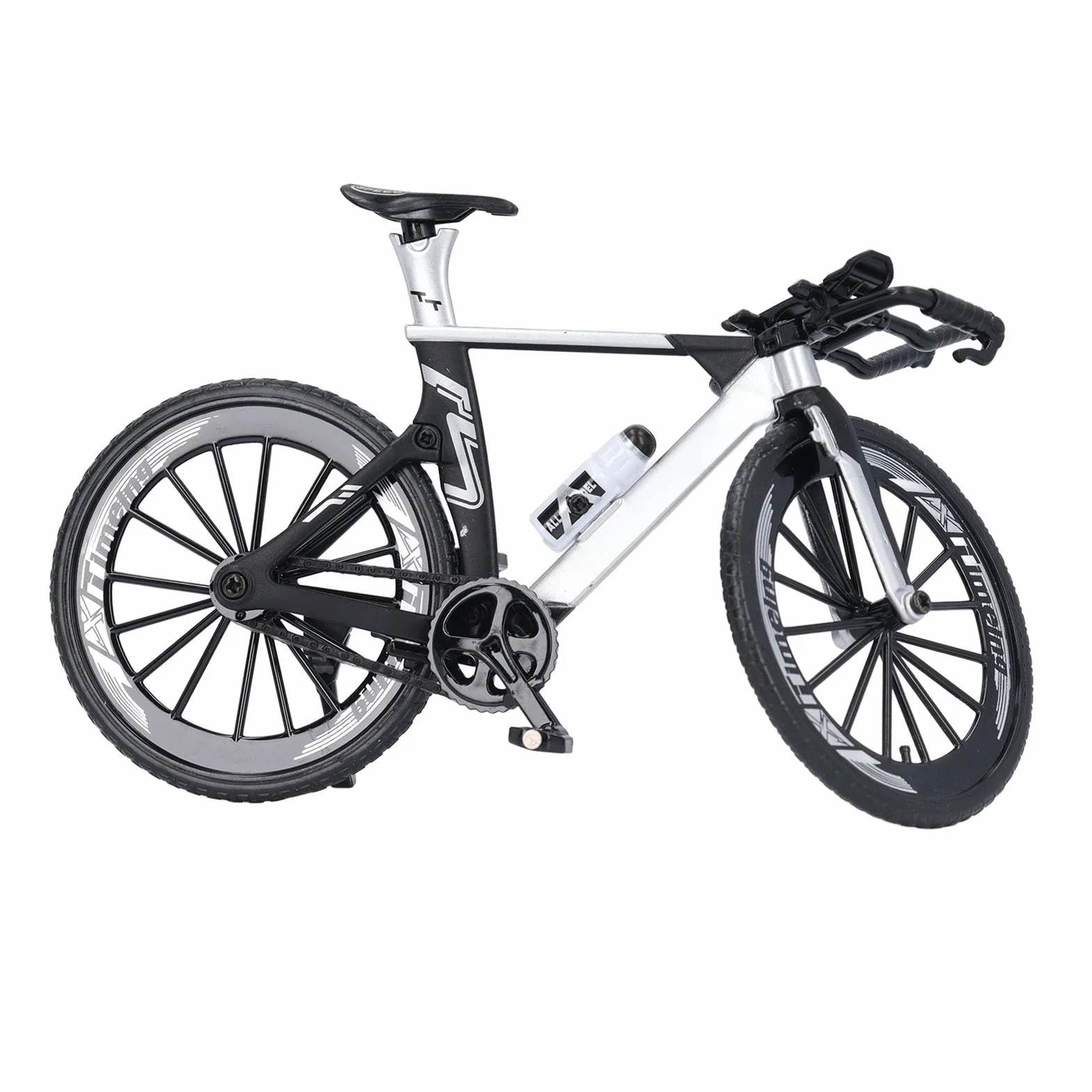 CHICIRIS Model Roweru Wyścigowego, Aluminiowy Rower Wyścigowy z podwójną kierownicą, Przesuwnym Układem Kierowniczym, Metalowa Zabawka Rowerowa dla Dzieci Prezent Urodzinowy (czarny biały)