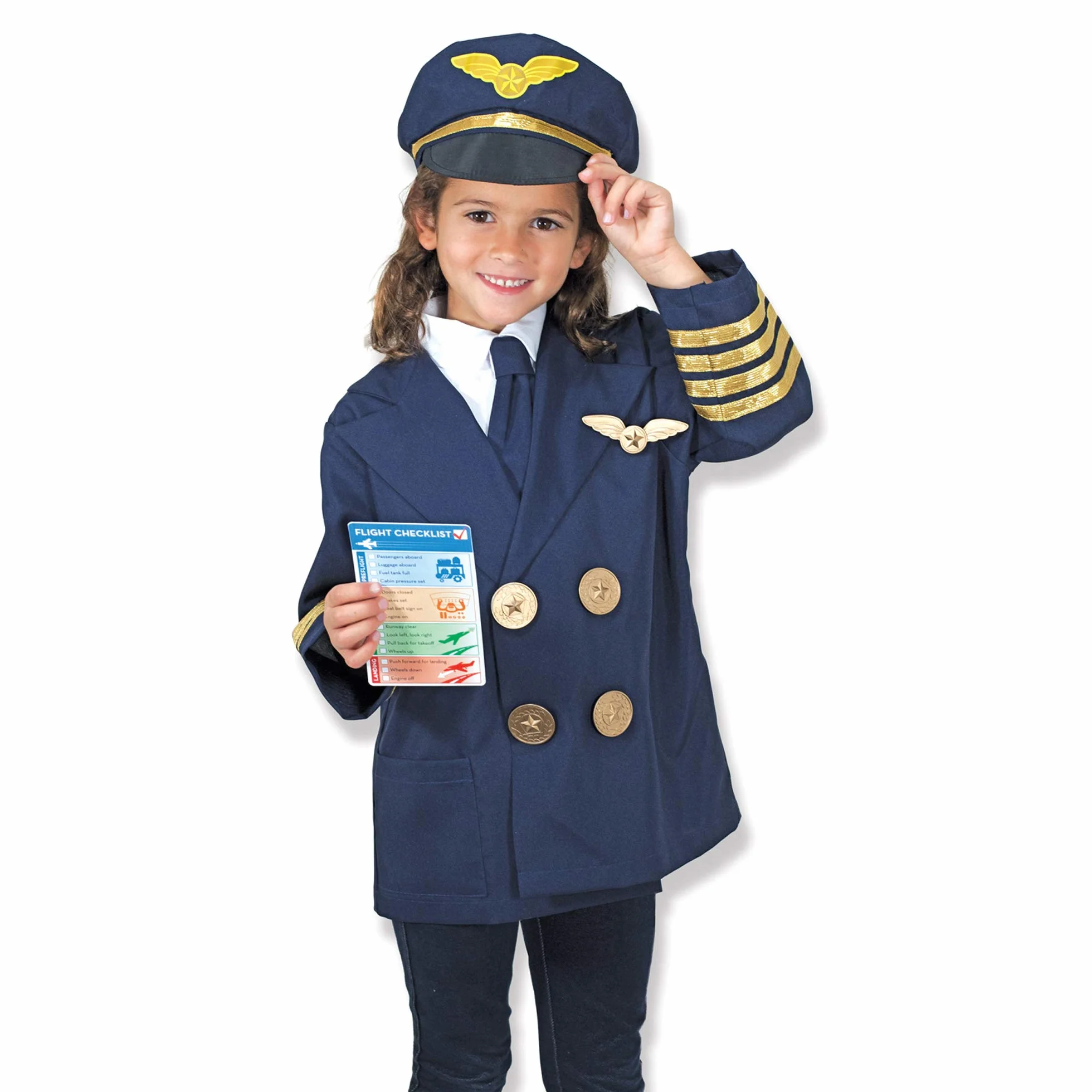 Melissa & Doug Kostium pilota dla chłopców i dziewcząt, kostium imprezowy z akcesoriami, imitacja gry, przebranie na Halloween, karnawał, dla chłopców i dziewcząt w wieku 3-6 lat, niebieski, 61,5 x
