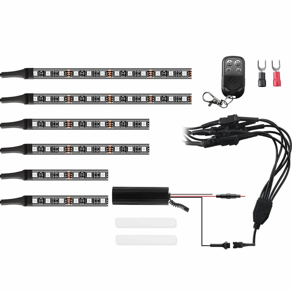 6 sztuk zestawów taśm LED do motocykla RGB elastyczne podświetlenie neonowe światło atmosferyczne bezprzewodowy pilot do samochodu Harley LED światło skalne wodoodporne