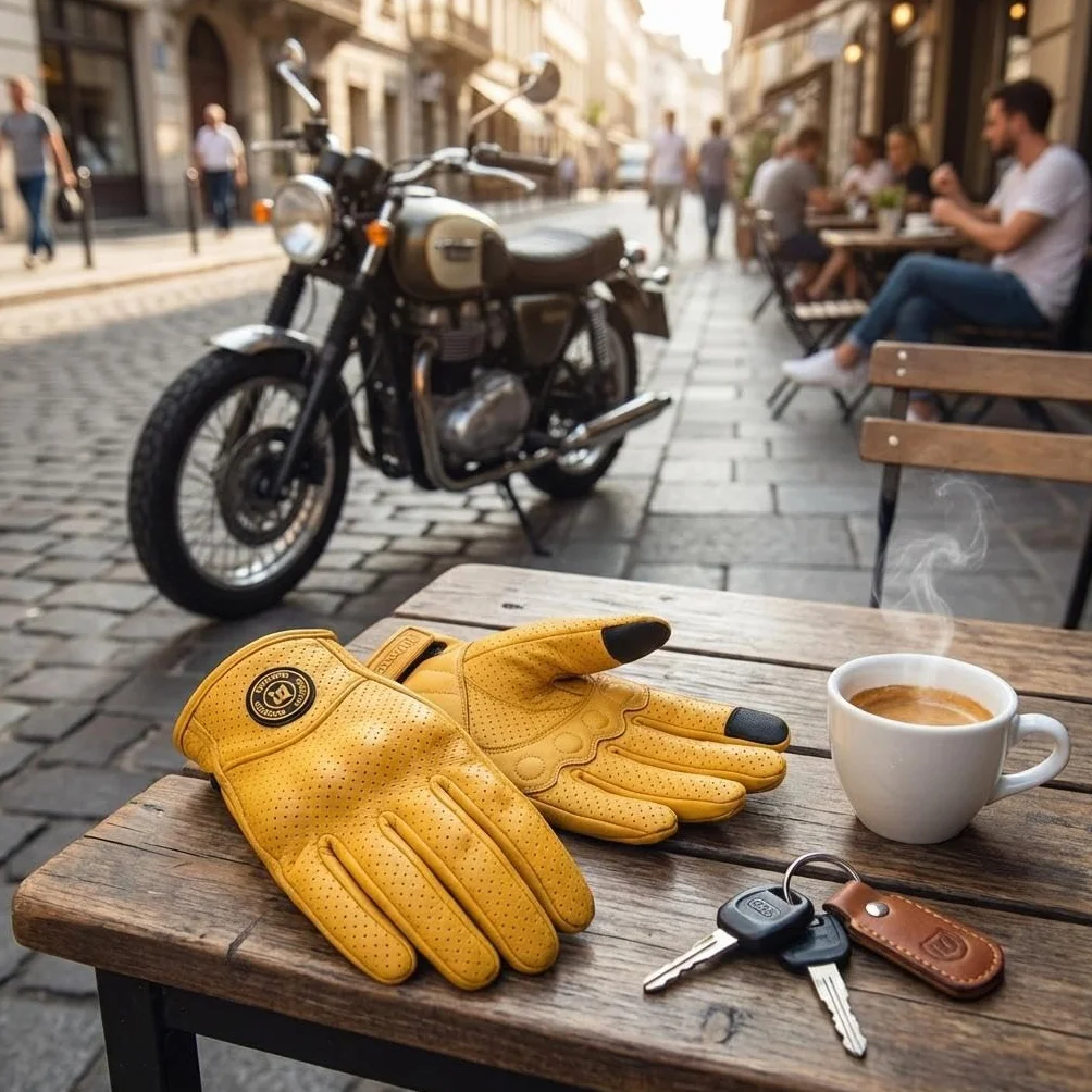 Klasyczne rękawice motocyklowe ze skóry, perforowane, dla mężczyzn, żółte, do motocykli szosowych i wyścigowych