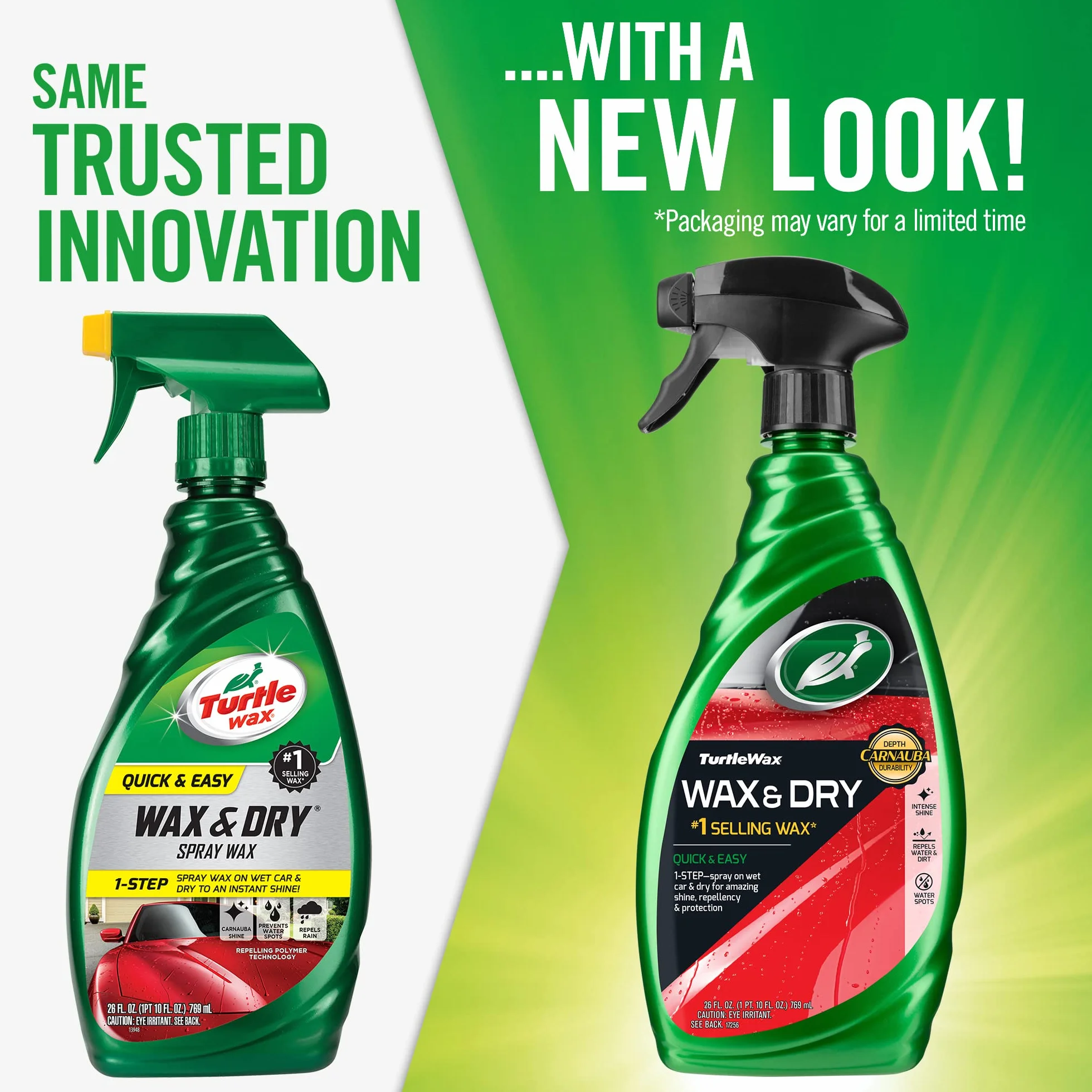Turtle Wax 51800 Wax It Dry Wosk w sprayu samochodowym, 500 ml, łatwy jednoetapowy połysk i ochrona, formuła Carnauba i polimerowa, wodoodporny, bez smug, wykończenie na wysoki połysk