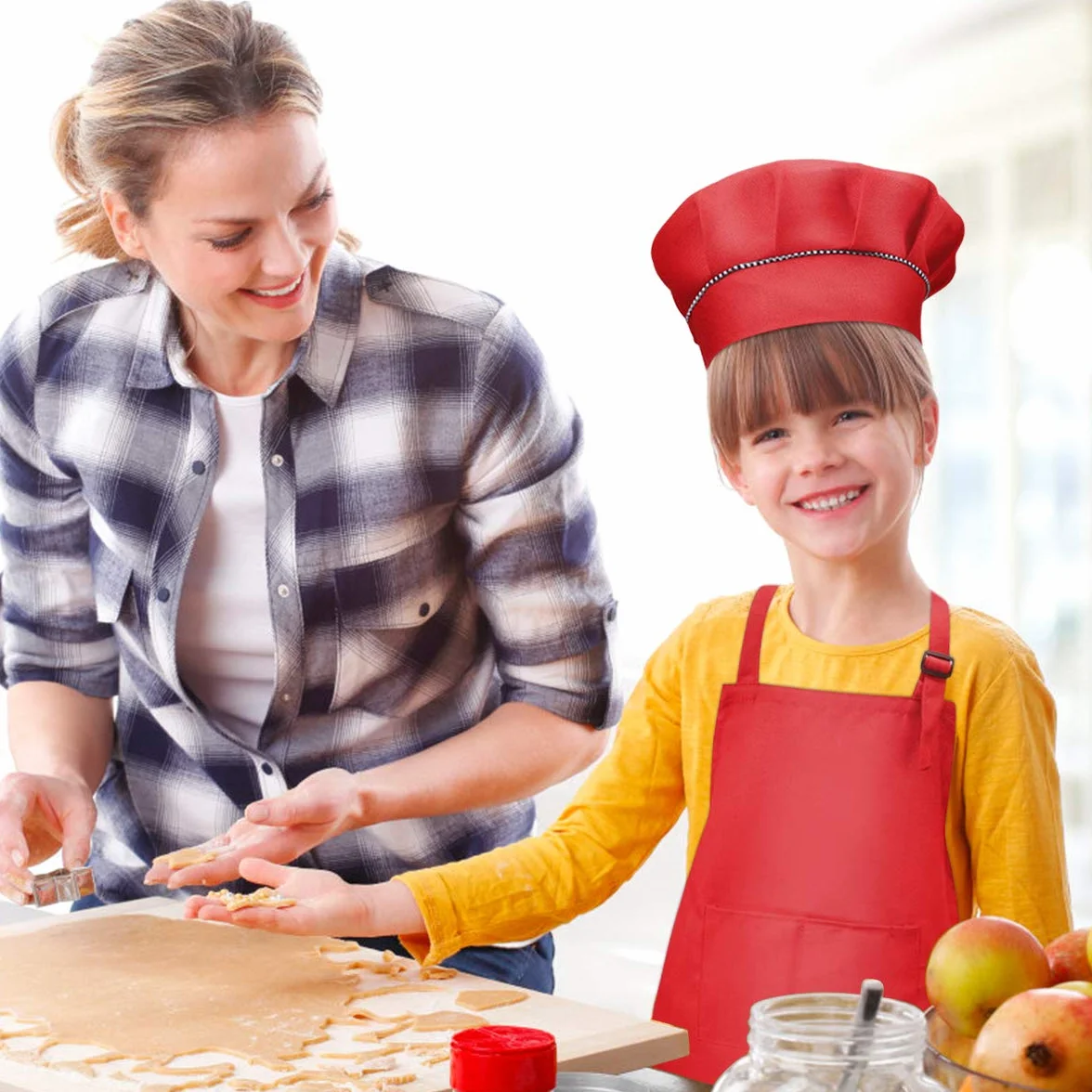 WEONE Fartuch dziecięcy i czapka szefa kuchni, zestaw regulowanych fartuchów kuchennych z 2 kieszeniami dla dziewczynek, chłopców, dzieci, fartuch szefa kuchni do gotowania rękodzieła (7-13 lat)
