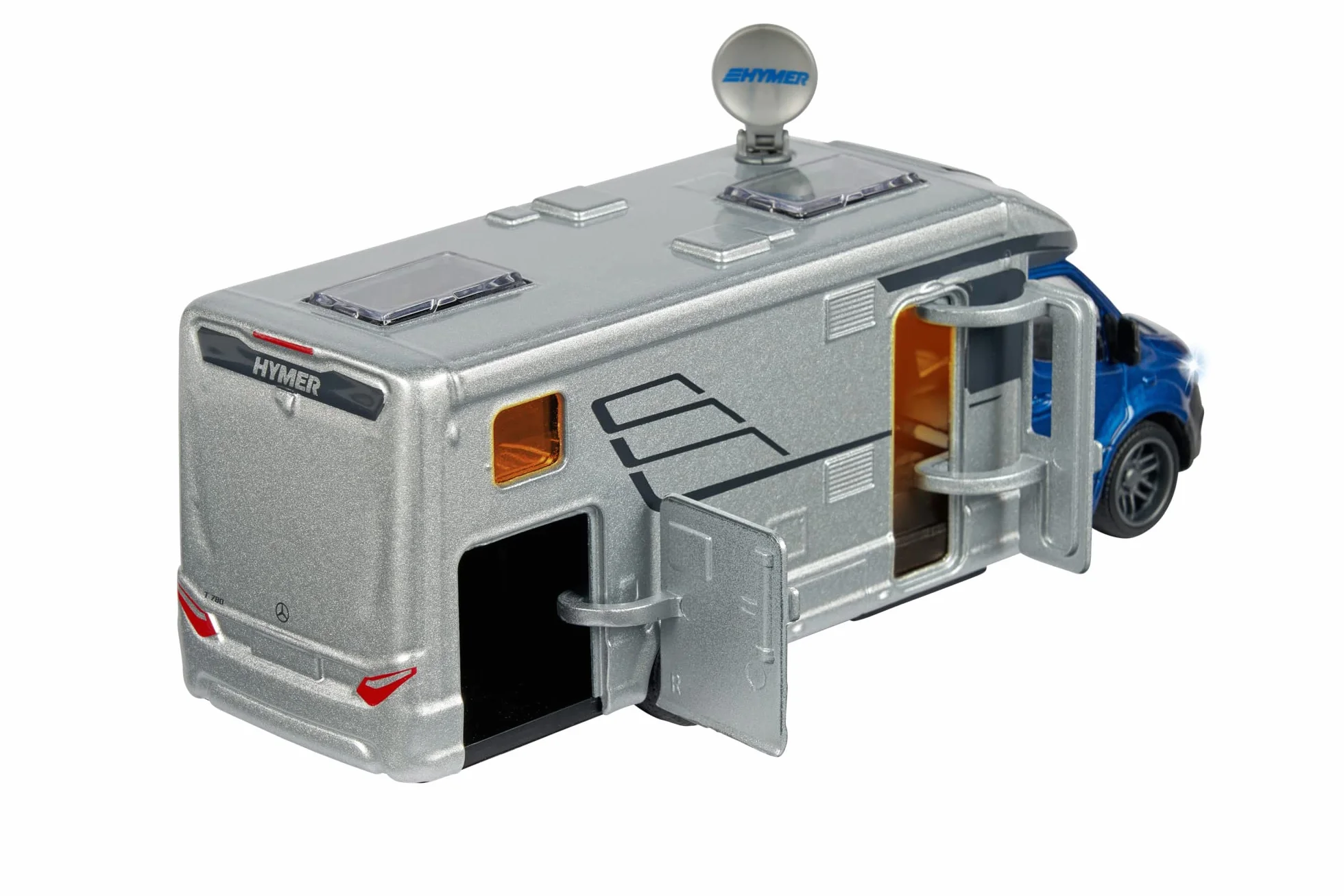 Majorette Grand 213773000 Hymer B-Class Kamper 19 cm, światło i dźwięk, metalowy samochód kempingowy diecast do zabawy na świeżym powietrzu, prezent dla dzieci od 3 lat