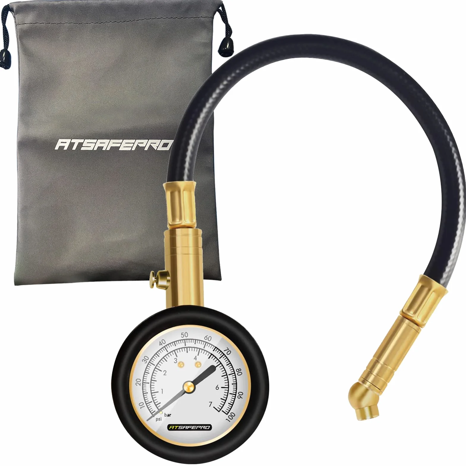 ATsafepro miernik ciśnienia w oponach 100psi 7bar dokładne wskaźniki ciśnienia w oponach samochodowych z elastycznym wężem świecąca tarcza mechaniczny miernik ciśnienia powietrza do zaworu schradera rower motocykl samochód SUV