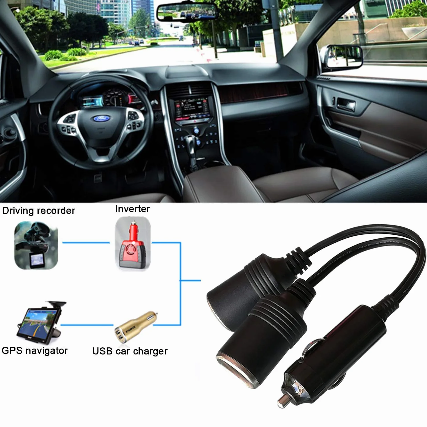 GTIWUNG Kabel przedłużający 1 do 2 zapalniczki samochodowej, gniazdo zapalniczki samochodowej męsko-żeńskiej, DC 12 V 24 V adapter rozgałęźnik 1 do 2 rozdzielacza z wtyczką męską z bezpiecznikiem