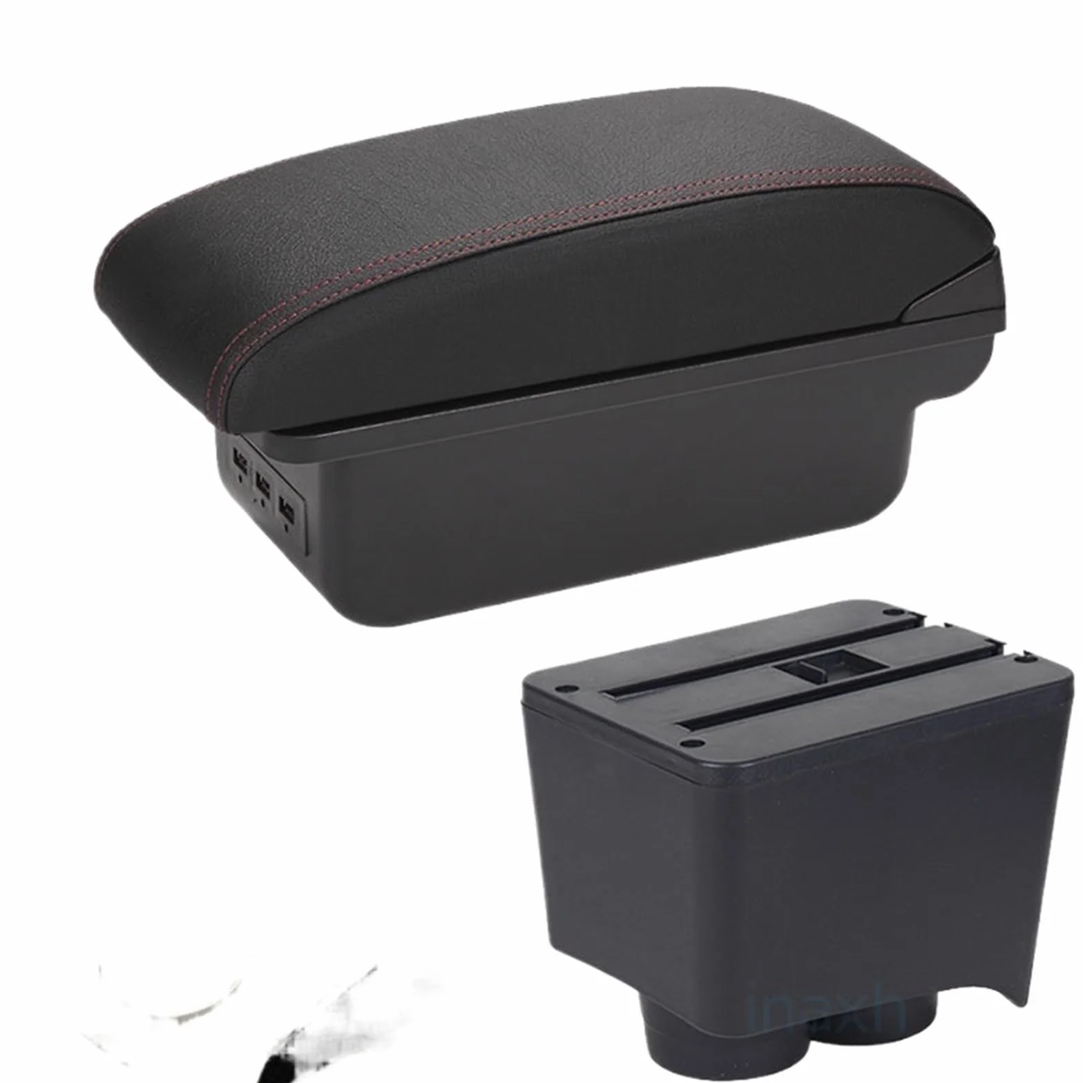 Armsteun Richter Bush Pasuje do Volkswagen Polo 9N3 Podłokietnik Samochodowy Podłokietnik Box 2002-2009 Części do modernizacji Schowek Akcesoria Wnętrza Samochodu USB(B1 Black red 3USB)