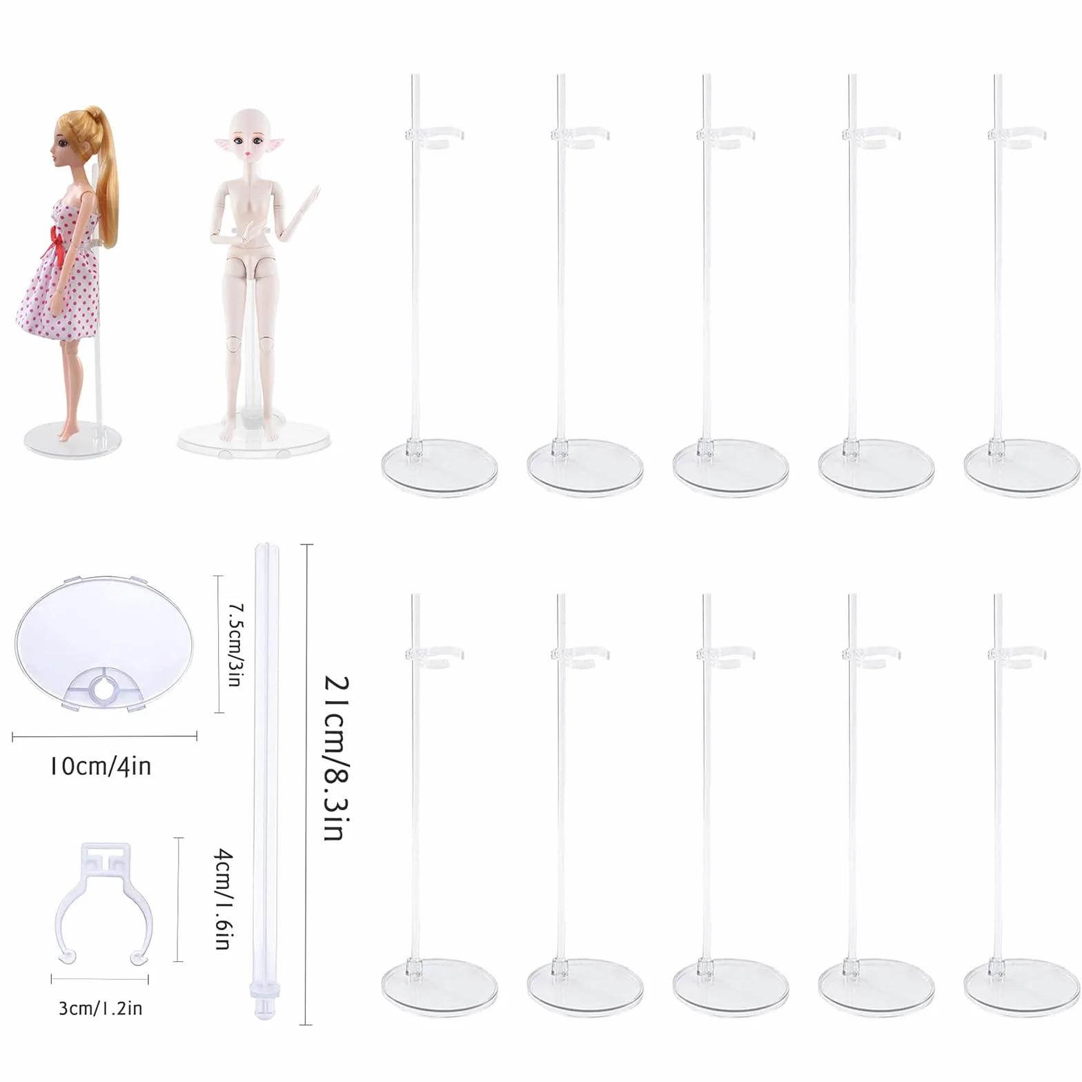 10 sztuk przezroczysty stojak na lalki,21.5 cm regulowany stojak dla lalek,stojak na wyświetlacz,akcesoria dla lalek