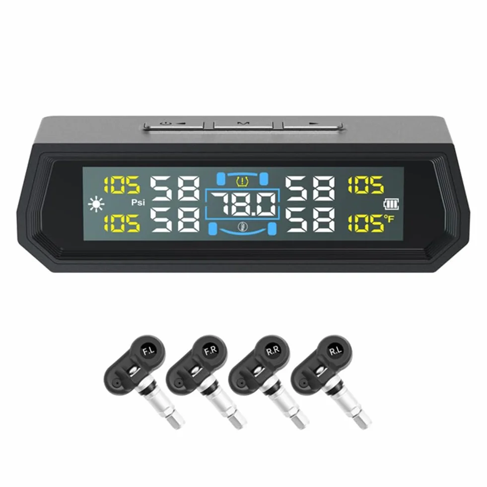 T-PMS system monitorowania ciśnienia w oponach, system monitorowania ciśnienia w oponach z zasilaniem energią słoneczną/USB, automatyczny system alarmowy ciśnienia w oponach, wodoodporność IPX7, 4