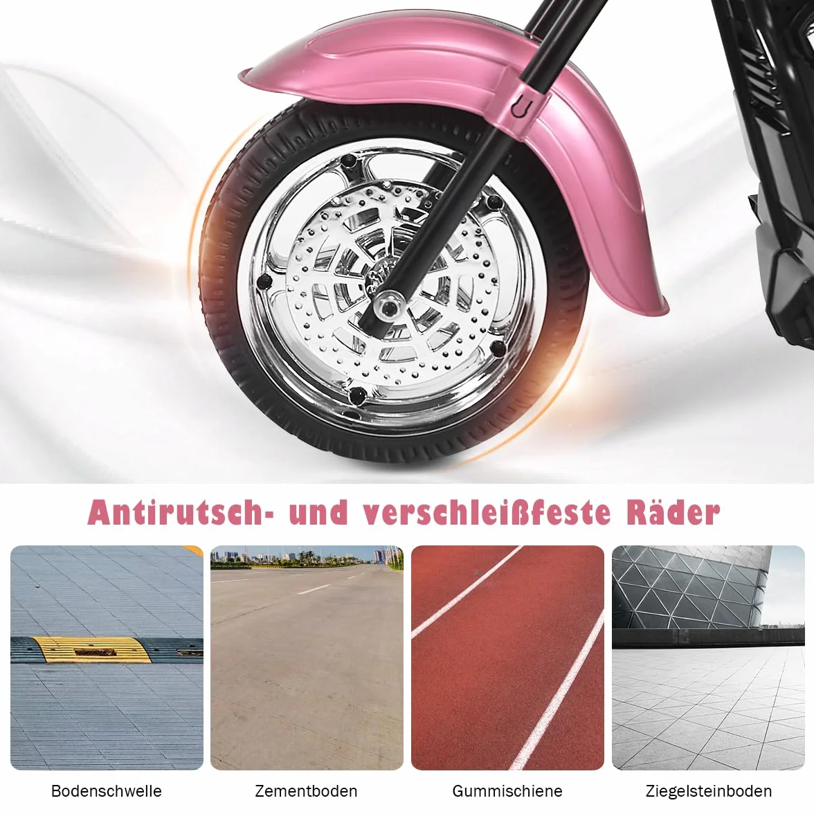 COSTWAY 6V Motocykl elektryczny dla dzieci z regulowanymi reflektorami, trójkołowy motocykl elektryczny z dźwiękiem ｜ klaksonem ｜ lusterkiem wstecznym ｜ pedałami, prędkość 2,5-3 km/h (Różowy)