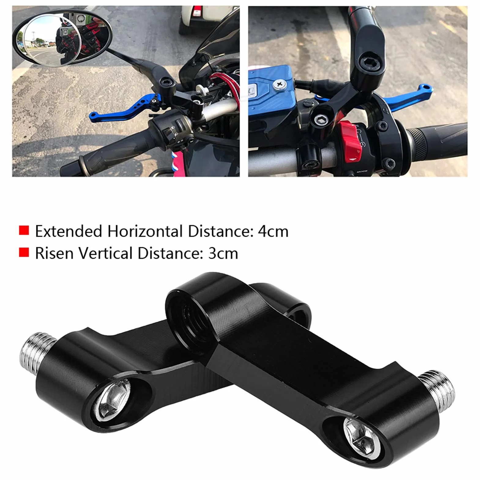 Adapter przedłużający do montażu lusterka motocyklowego, 10 mm 8 mm, zestaw adaptera lusterka motocyklowego, przedłużenie wspornika montażowego, lusterka lusterka motocyklowe uchwyt tylny+przedłużacz