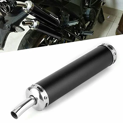Tłumik wydechowy, tłumik wydechowy motocykla ze stali nierdzewnej Tłumik 20mm / 0,8 cala Motocyklowy tłumik wydechowy do motocykla 2-suwowego(czarny)