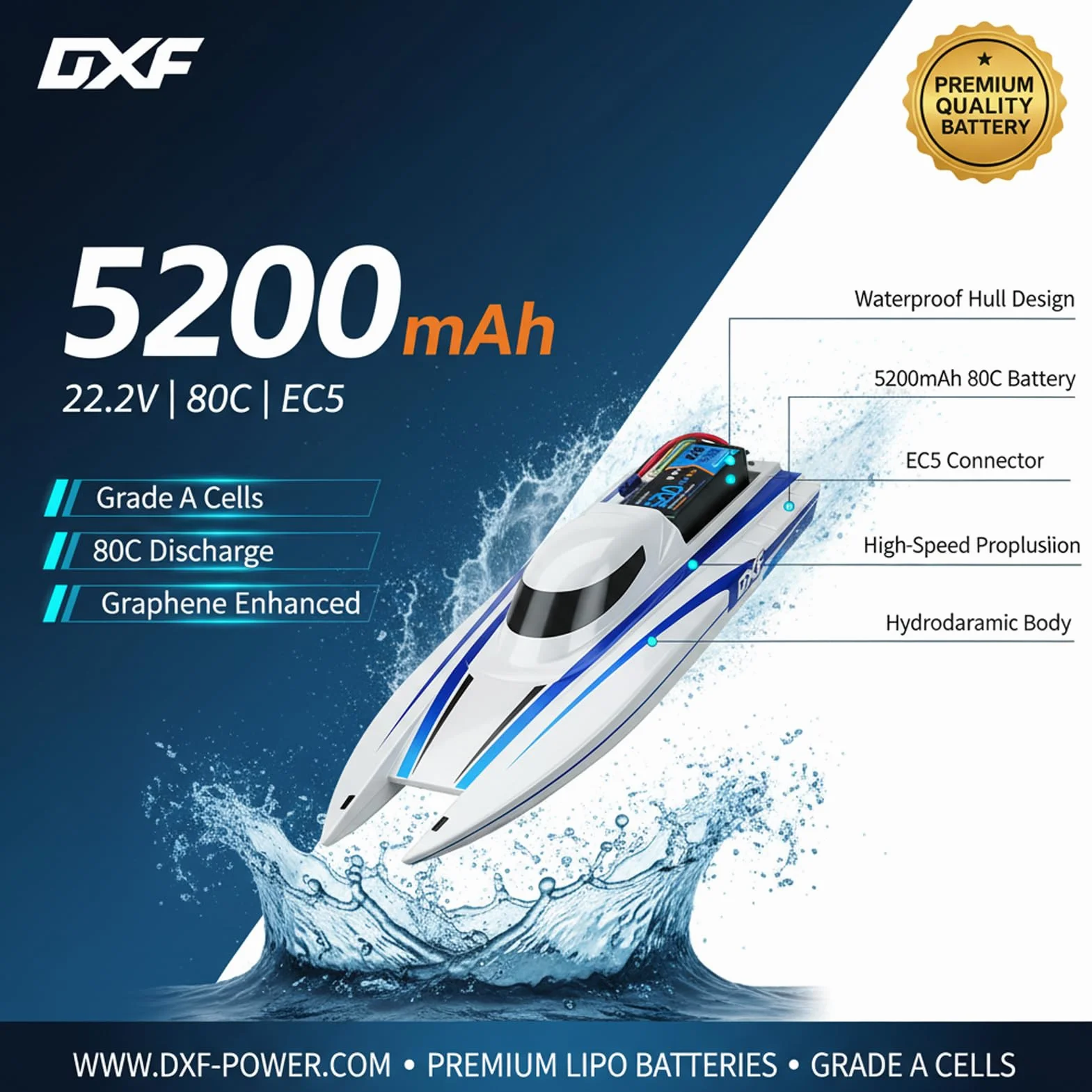 DXF 6S Lipo akumulator 22,2V 80C 5200mAh RC akumulator z wtyczką EC5 do RC Car RC Ciężarówka RC samochód ciężarowy Helicopter RC Hobby
