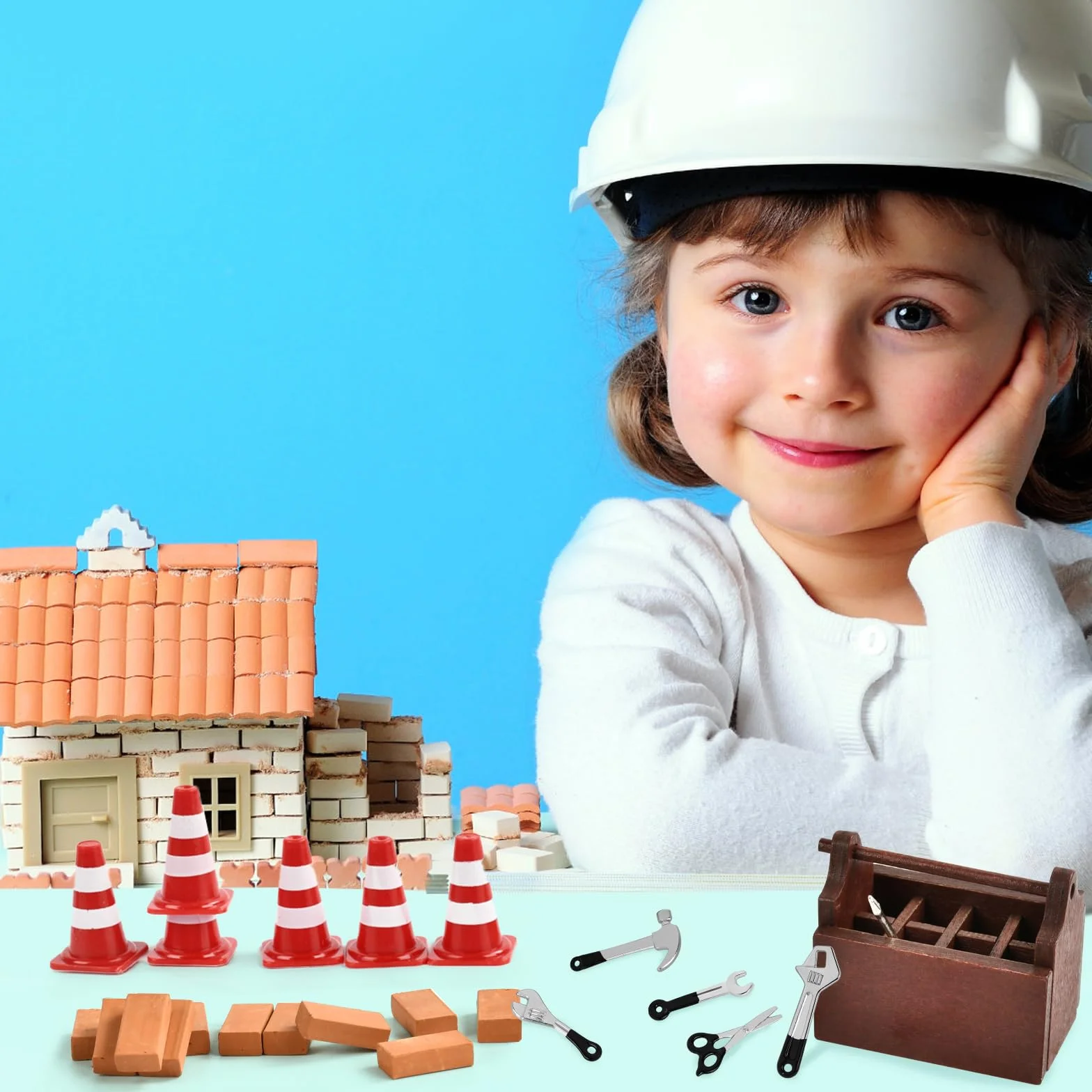Zestaw 25 sztuk, miniaturowe skrzynki narzędziowe, mini drewniana skrzynka narzędziowa, mini blokada drogi, mini cegła symulacyjna, akcesoria do domku dla lalek, Boże Narodzenie (czarny)