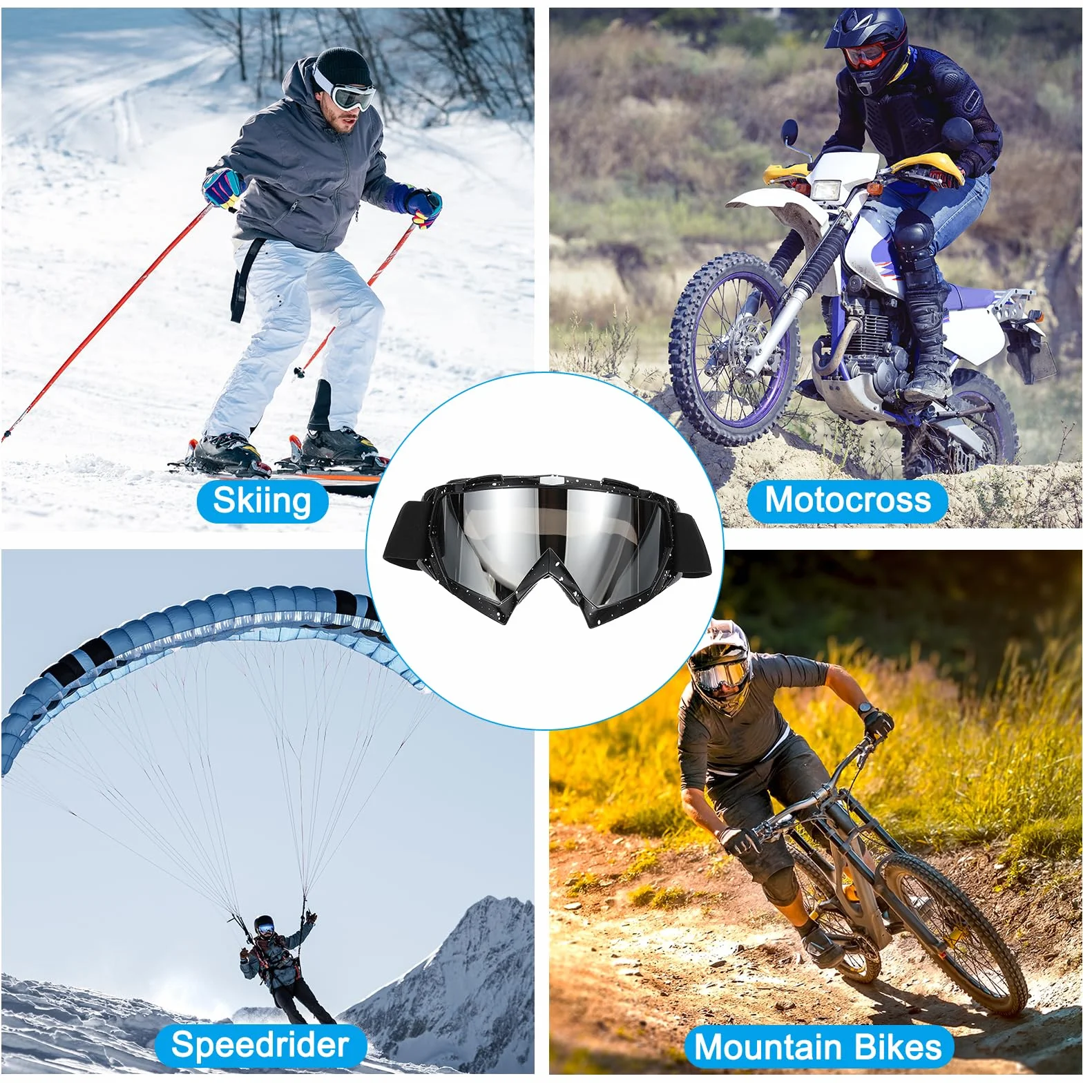 PATIKIL Gogle narciarskie do rowerów terenowych, gogle motocyklowe ATV, gogle narciarskie, gogle do kasku wyścigowego, odporne na wiatr do wspinaczki górskiej, spadochroniarstwa, jazdy na nartach