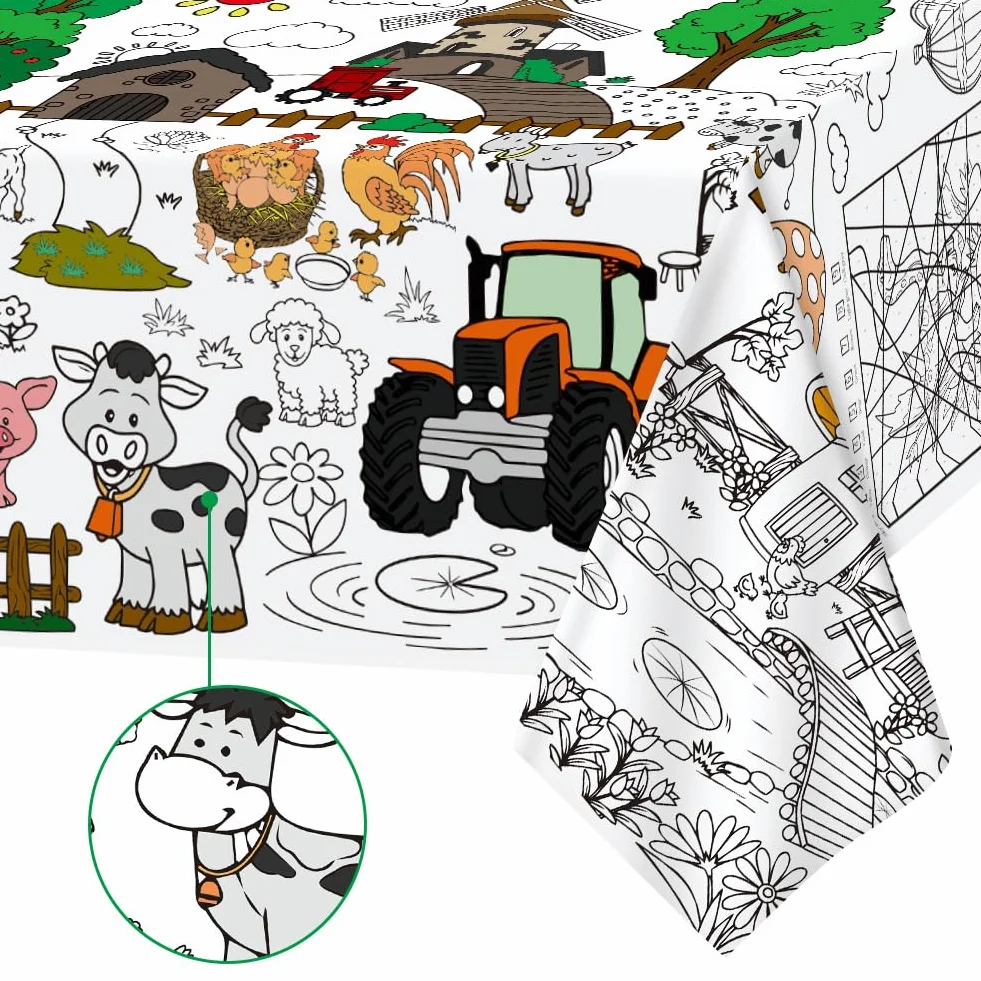 Farma Farbowanie Obrus, DIY Kids Party Obrus, Olbrzymi Kolorowanki Plakat dla Dzieci, Chłopcy Dziewczęta Prezent Urodzinowy, Rzemiosło Bazgroły Sztuka