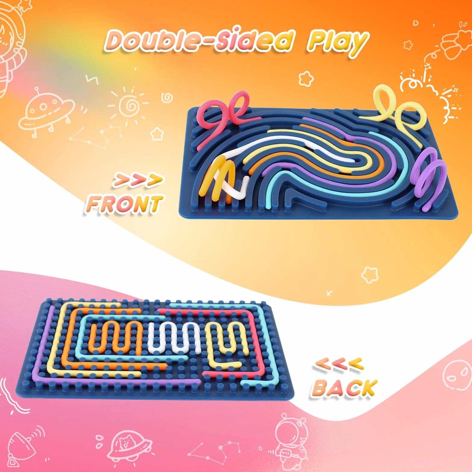 ddLUCK Sensoryczne Zabawki Activity Board, Silikonowe Sensoryczne Zabawki Fidget Do Autyzmu, Stres, ADHD, Gry Na Lęk Dla Dzieci Od 3 Roku Życia I Dorosłych, Z Torbą Podróżną I 20 Sznurami
