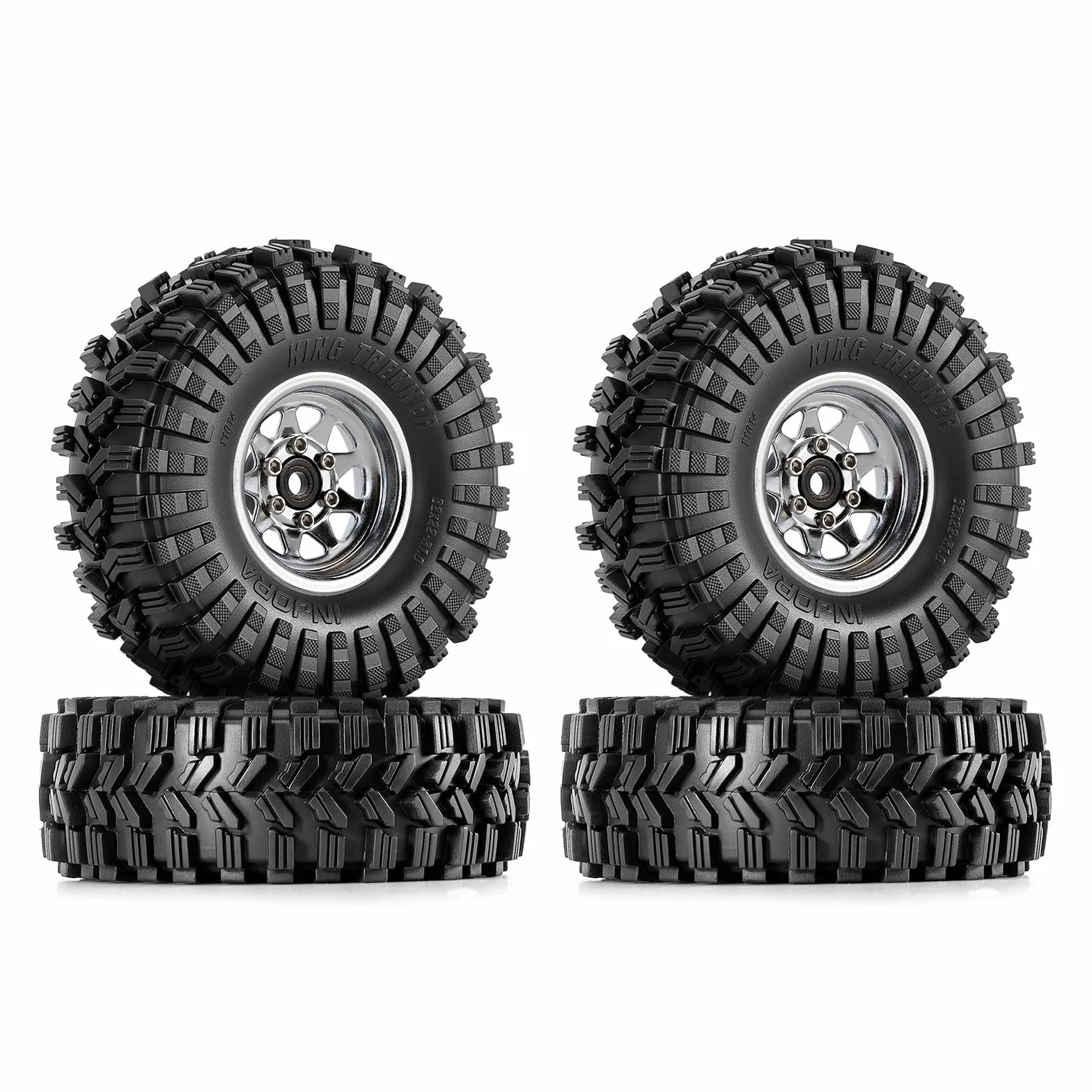INJORA Opona Beadlock 1,0" Beadlock Sat -3,78 mm offset do 1/18 1/24 RC Crawler Auto Axial SCX24 FMS FCX24 TRX4M, srebrna (W1004-T1014)
