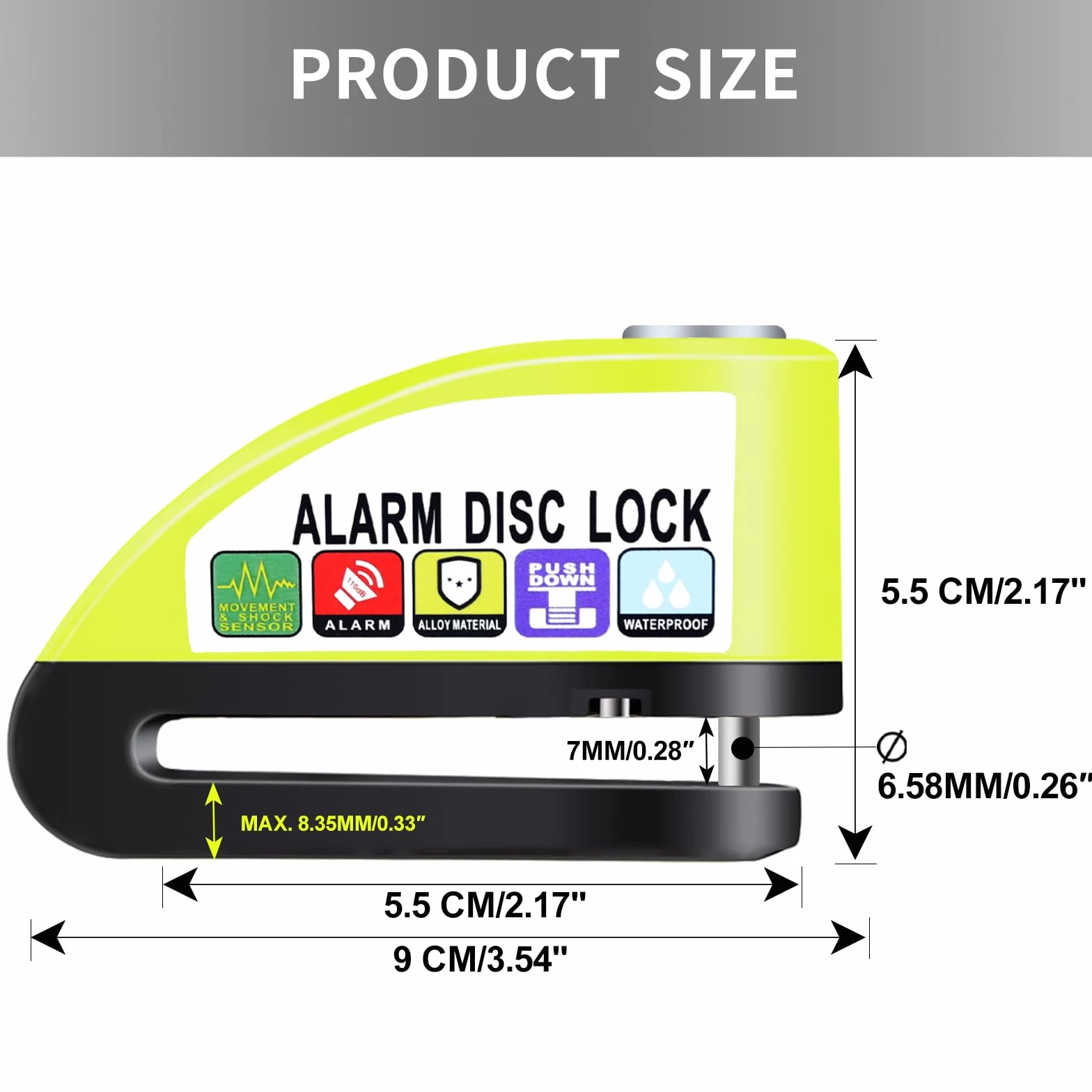 Anykuu Blokada tarczy hamulcowej alarm 110 dB zamek tarczowy z kablem 1,5 m